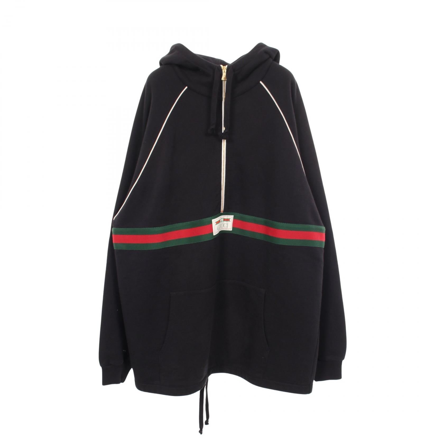 グッチ GUCCI ウェブ シェリーライン GUCCIラベル付き ハーフジップ パーカー 衣料品 トップス コットン メンズ ブラック系 / レッド系 / グリーン系 645320 【中古】｜Brandoff銀座