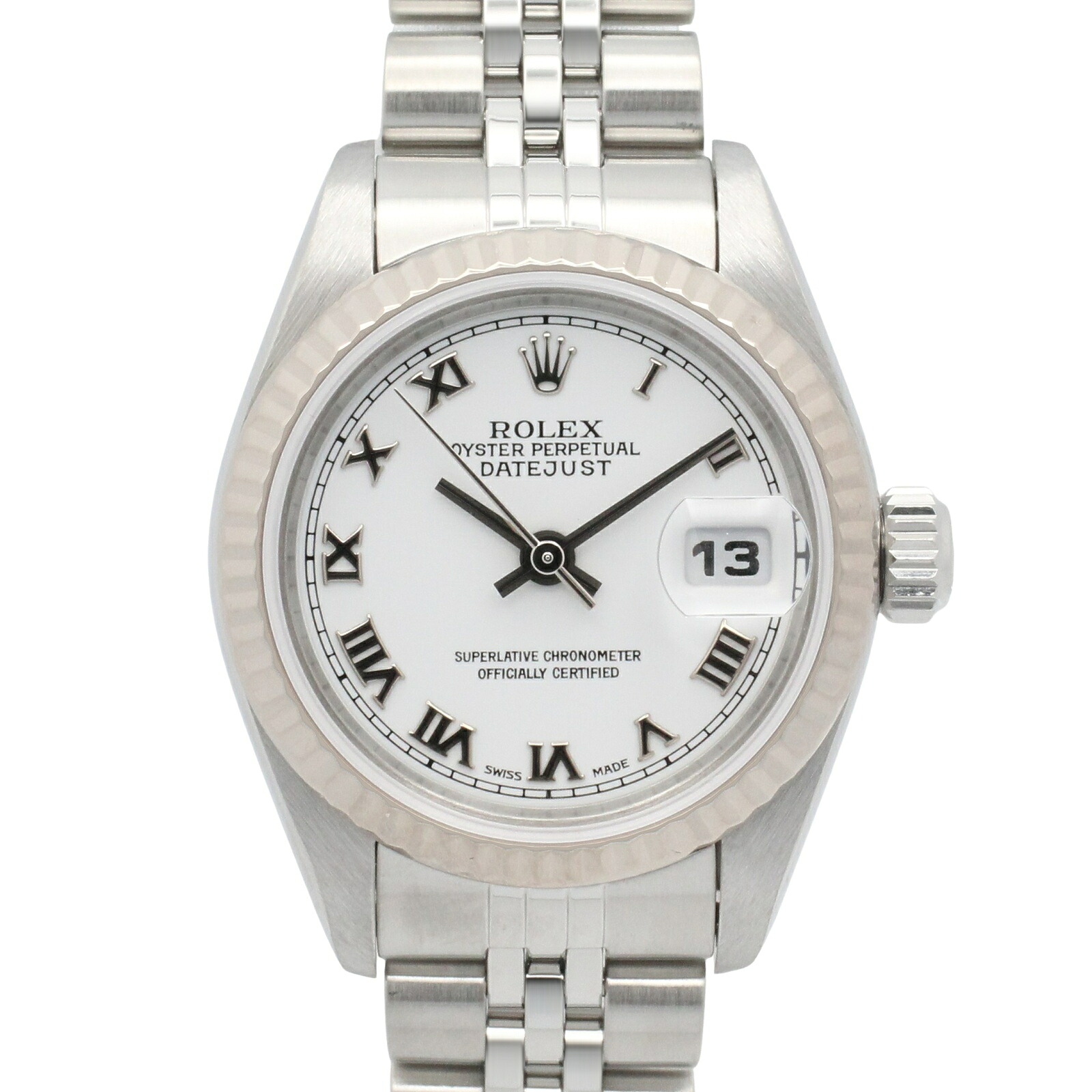 【10%OFFクーポン 7/26 9:59〆】 ロレックス ROLEX デイトジャスト F番 腕時計 時計 K18WG（ホワイトゴールド） ステンレススチール レディース ホワイト系 ローマ 79174 【中古】｜Brandoff銀座