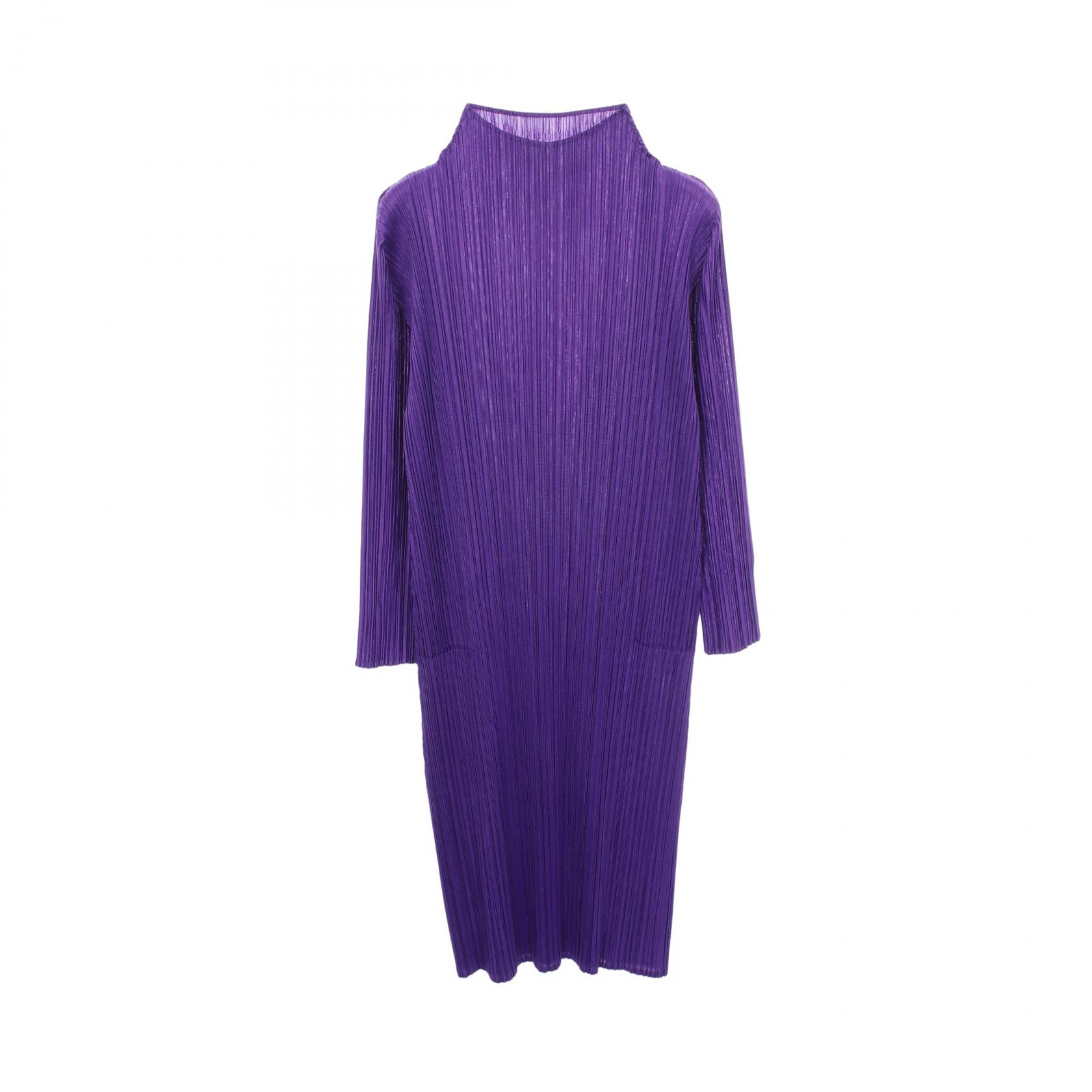 【10%OFFクーポン 7/26 9:59〆】 プリーツプリーズ PLEATS PLEASE プリーツ ハイネック ワンピース 衣料品 トップス ポリエステル レディース パープル系 【中古】｜Brandoff銀座