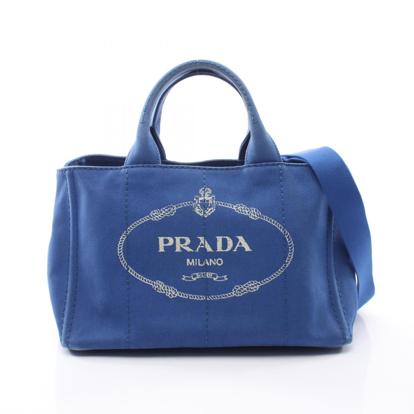 【10%OFFクーポン 7/26 9:59〆】 プラダ PRADA CANAPA カナパ 2WAY トートバッグ バッグ キャンバス レディース ブルー系 【中古】|Brandoff銀座