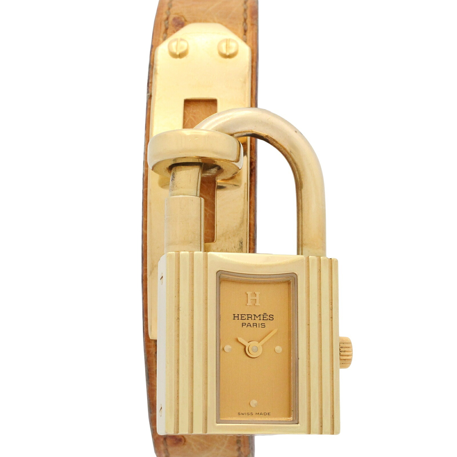 【10%OFFクーポン 7/26 9:59〆】 エルメス HERMES ケリーウォッチ 腕時計 時計 GP（ゴールドメッキ） 革 レディース ゴールド系 シャンパン KE1.201 【中古】｜Brandoff銀座