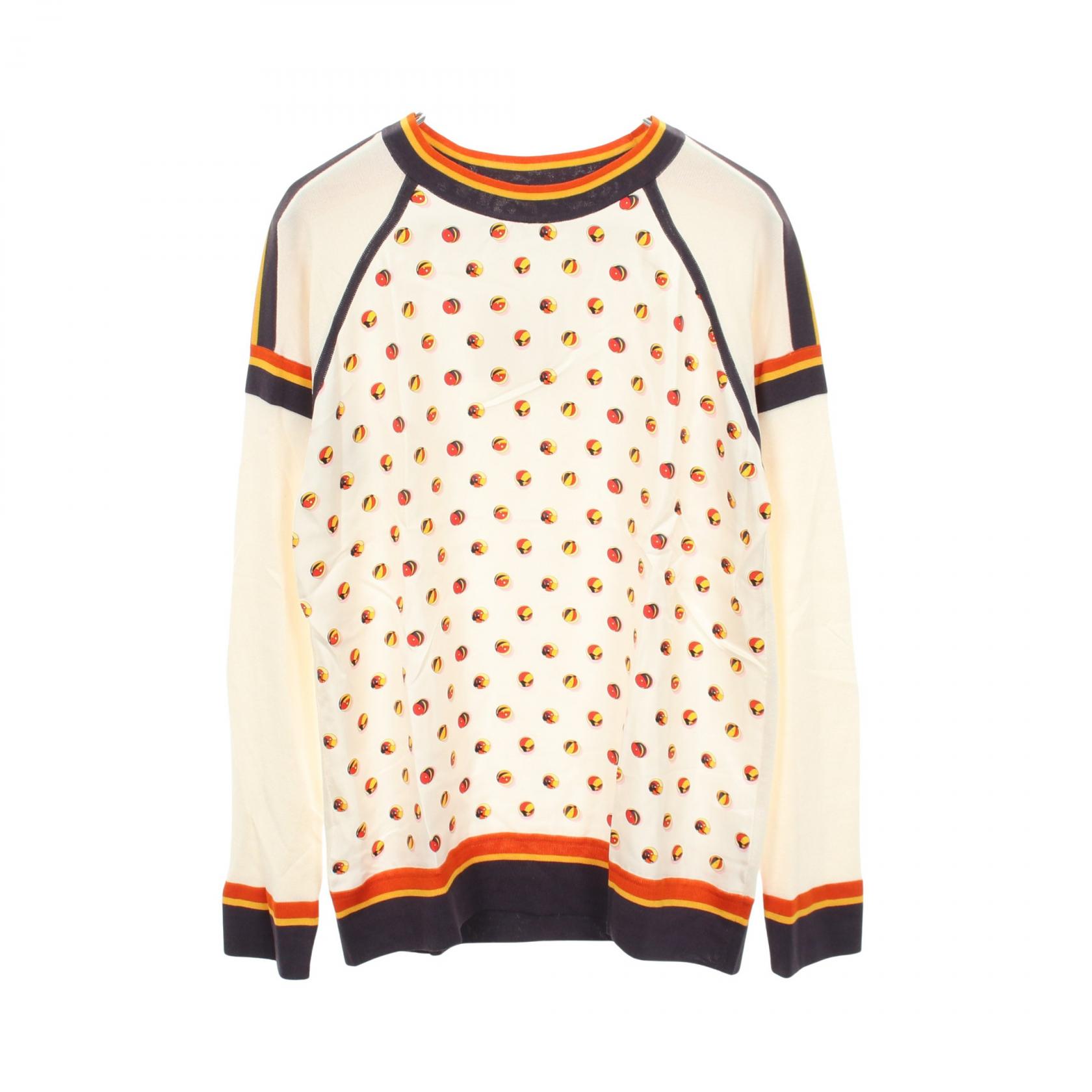 エルメス HERMES ツイルレーヌ JEU DE BILLES スカーフ切替 ニット 衣料品 トップス シルク コットン シルク レディース ホワイト系 / マルチカラー 【中古】｜Brandoff銀座