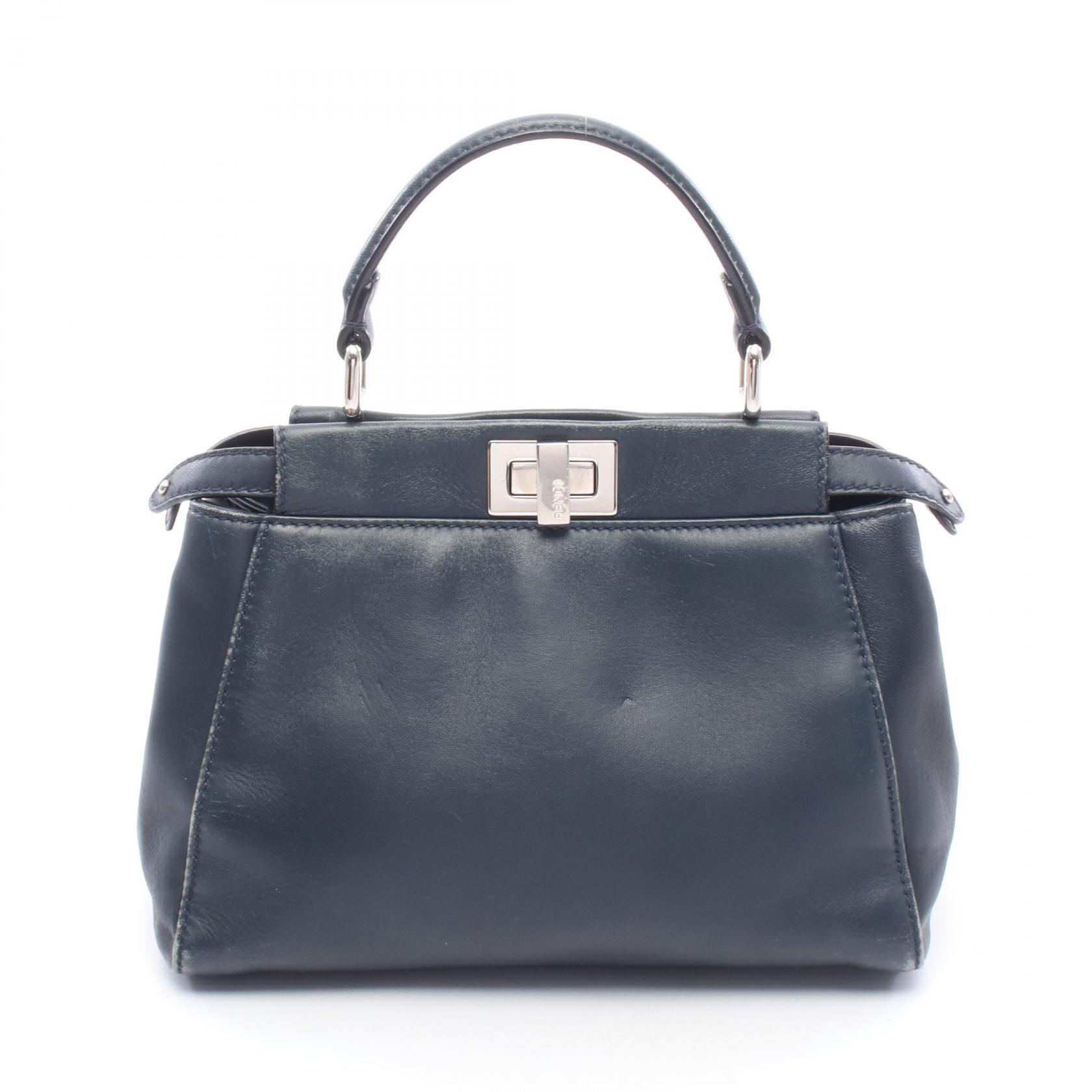 【10%OFFクーポン 7/26 9:59〆】 フェンディ FENDI ミニピーカブー ハンドバッグ バッグ レザー レディース ネイビー系 8BN244 【中古】|Brandoff銀座