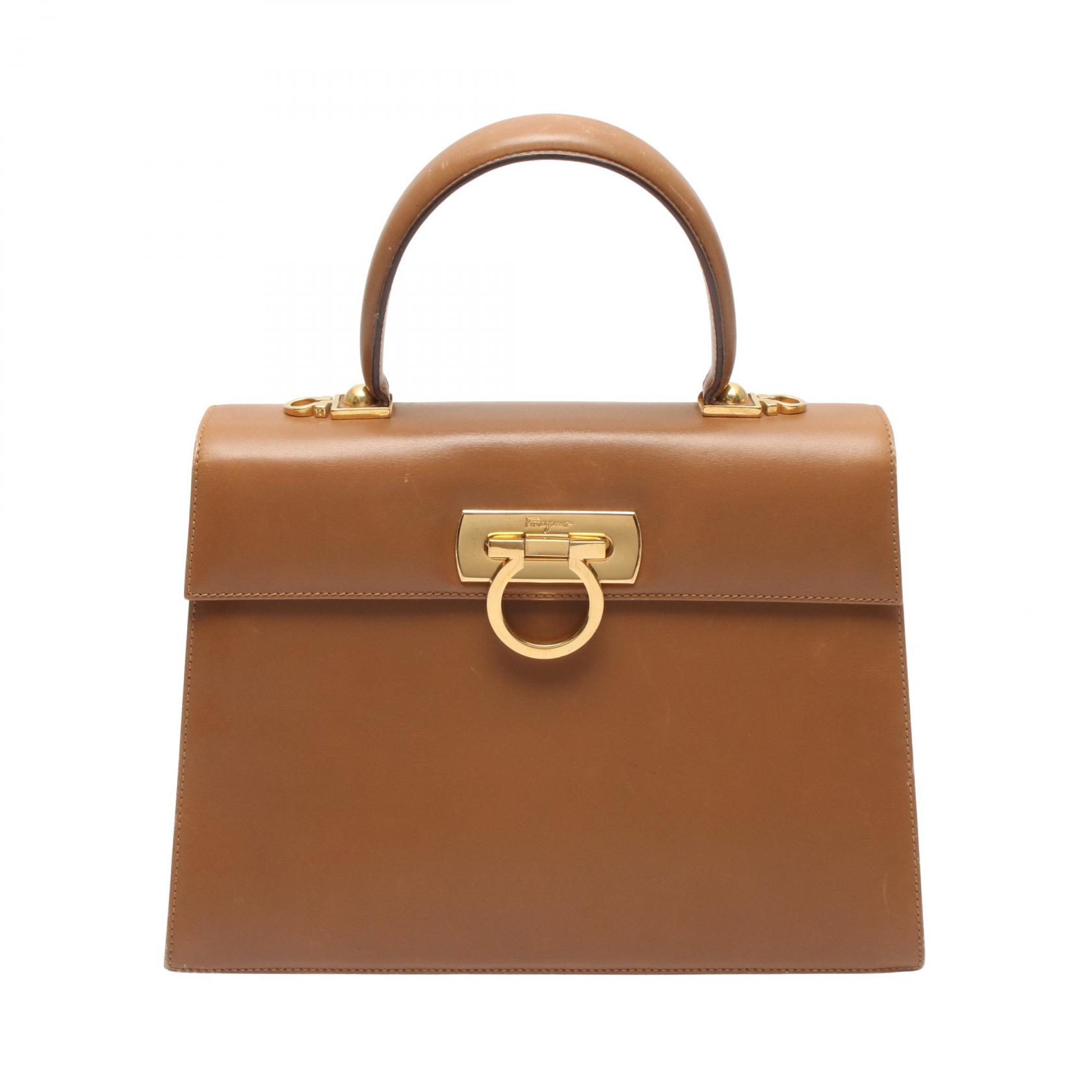 【10%OFFクーポン 7/26 9:59〆】 サルヴァトーレフェラガモ Salvatore Ferragamo ガンチーニ ハンドバッグ バッグ レザー レディース ブラウン系 21 2181 【中古】｜Brandoff銀座