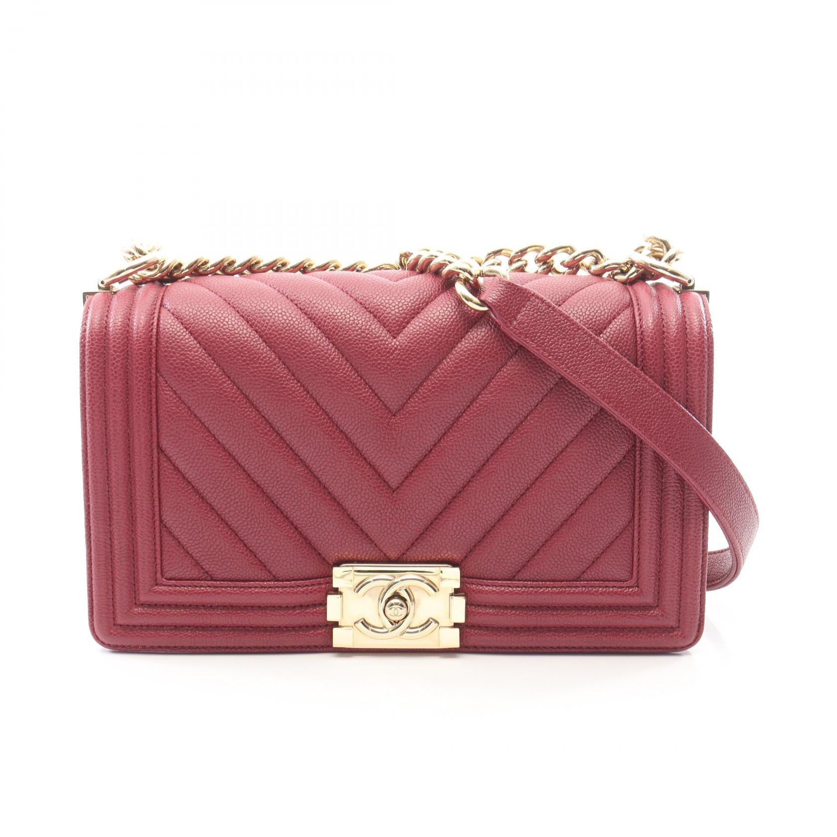 【10%OFFクーポン 7/26 9:59〆】 シャネル CHANEL ボーイシャネル ショルダーバッグ バッグ キャビアスキン(グレインドカーフ) レディース ボルドー系 A67086 【中古】｜Brandoff銀座