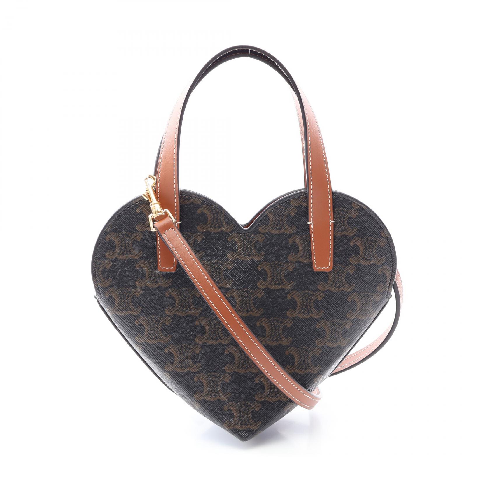 【10%OFFクーポン 7/26 9:59〆】 セリーヌ CELINE TEEN COEUR ティーン クール トリオンフ ハート型 ハンドバッグ バッグ PVCコーティングキャンバス レザー レディース ブラック系 / ブラウン系 10P512GT9.04LU 【中古】｜Brandoff銀座