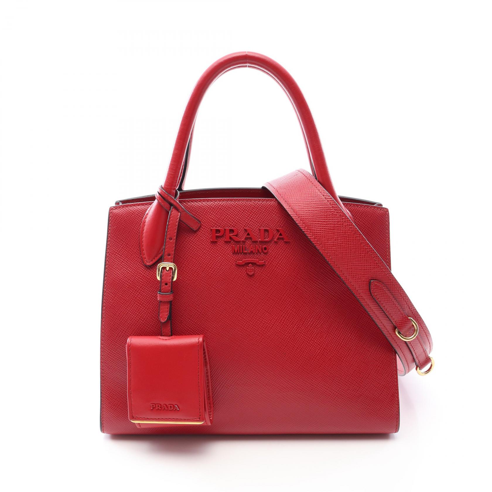 【10%OFFクーポン 7/26 9:59〆】 プラダ PRADA モノクローム 2WAY ハンドバッグ バッグ サフィアーノレザー レディース レッド系 【中古】｜Brandoff銀座