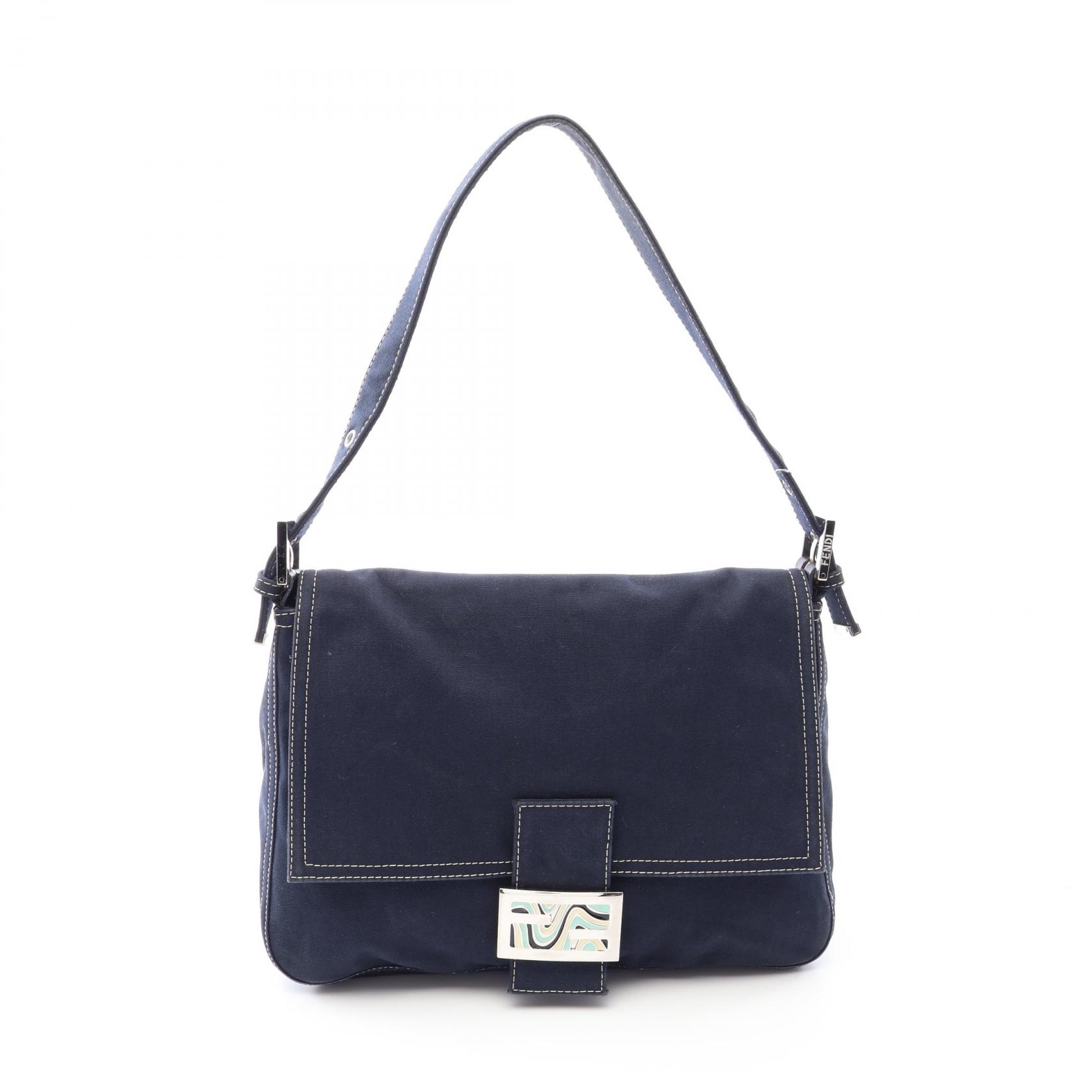 【10%OFFクーポン 7/26 9:59〆】 フェンディ FENDI マンマバケット ショルダーバッグ バッグ キャンバス レザー レディース ネイビー系 【中古】|Brandoff銀座