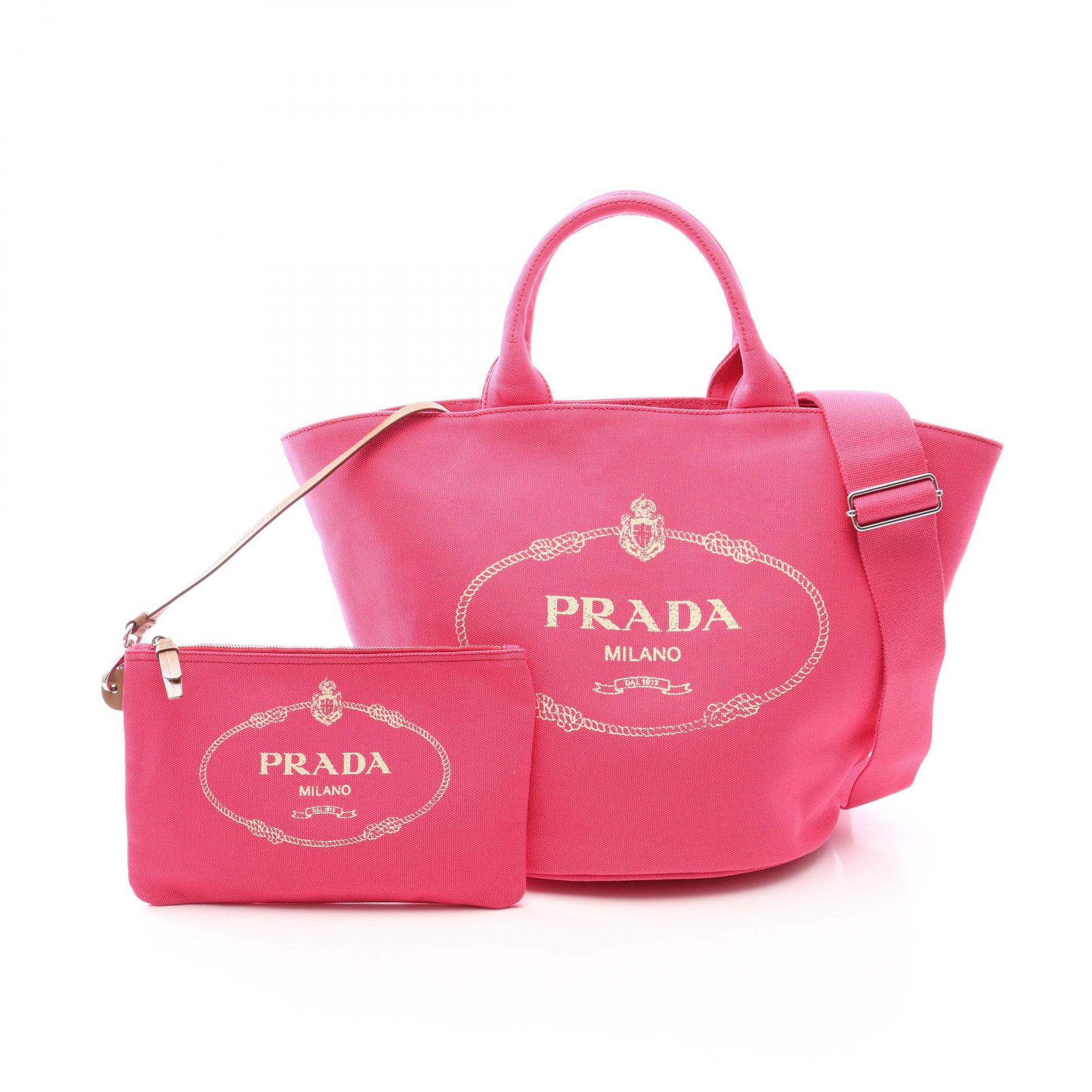 【10%OFFクーポン 7/26 9:59〆】 プラダ PRADA CANAPA カナパ 2WAY トートバッグ バッグ キャンバス レディース ピンク系 1BG163 【中古】|Brandoff銀座