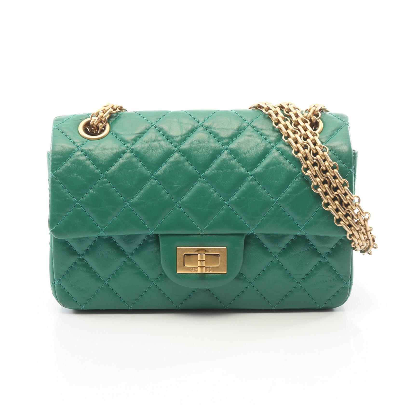 【10%OFFクーポン 7/26 9:59〆】 シャネル CHANEL 2.55 ミニマトラッセ ショルダーバッグ バッグ レザー レディース グリーン系 【中古】|Brandoff銀座