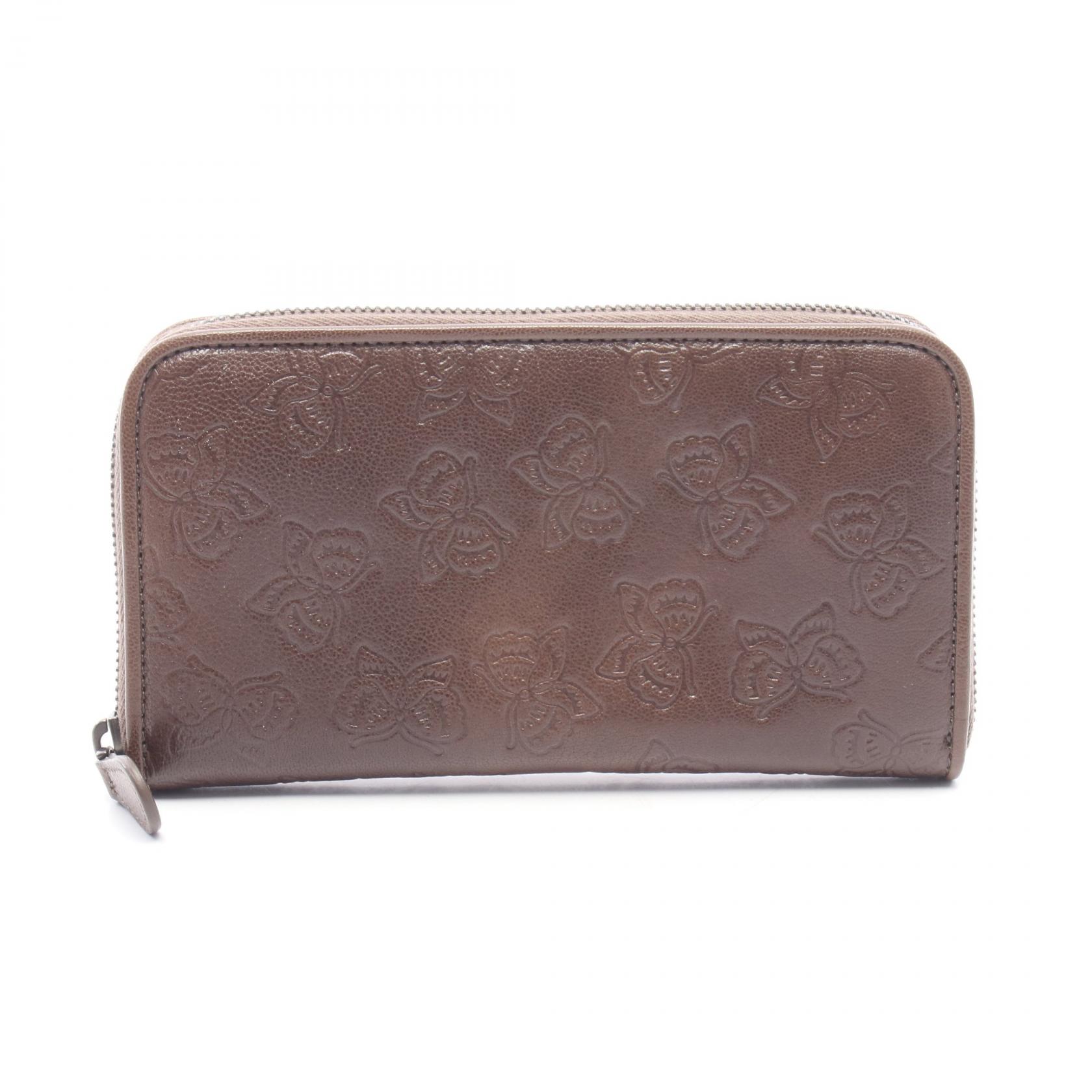 【10%OFFクーポン 7/26 9:59〆】 ボッテガヴェネタ BOTTEGA VENETA バタフライモチーフ ラウンド長財布 財布 レザー レディース ブラウン系 【中古】|Brandoff銀座