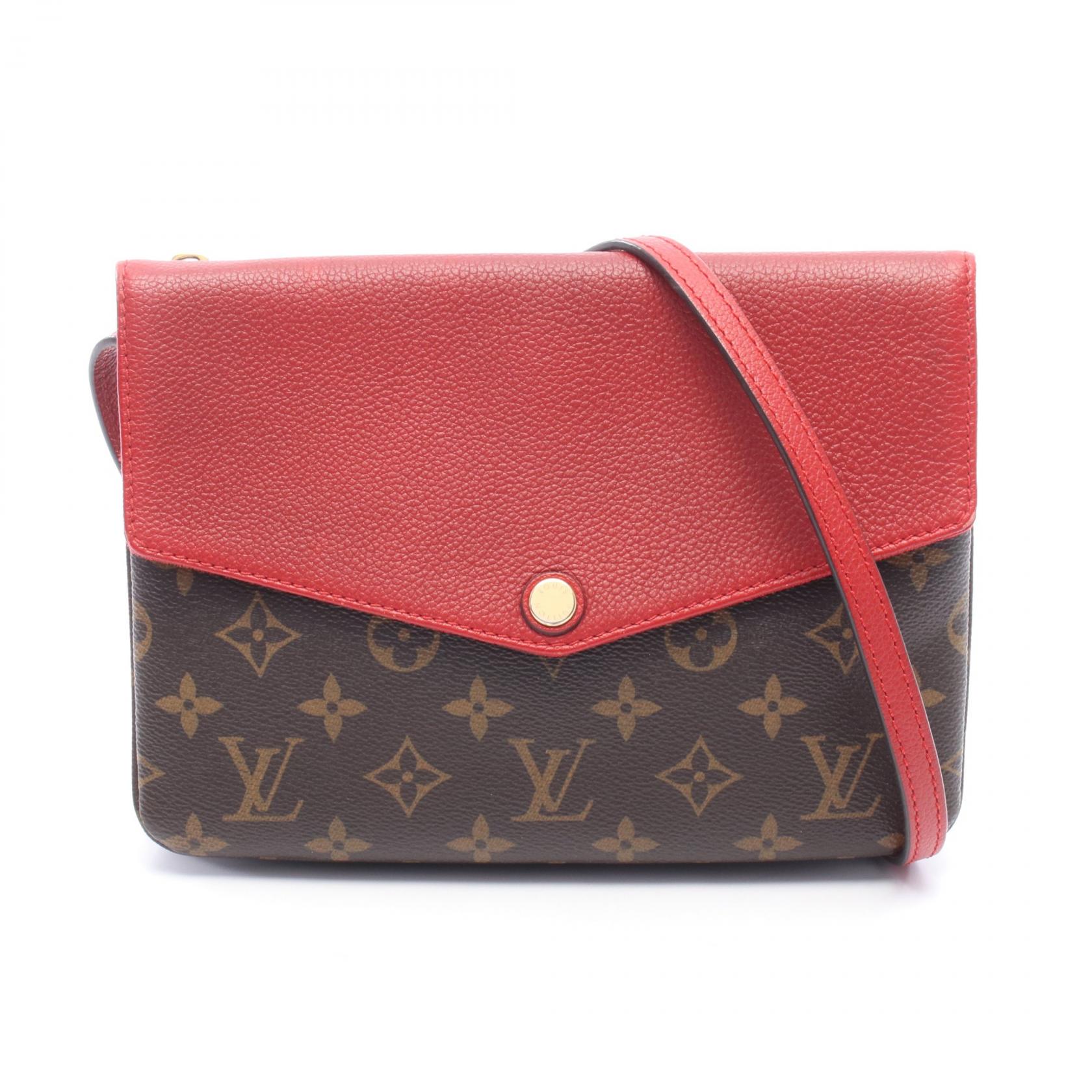 【10%OFFクーポン 7/26 9:59〆】 ルイ・ヴィトン LOUIS VUITTON トワイス モノグラム スリーズ ショルダーバッグ バッグ PVCコーティングキャンバス レザー レディース ブラウン系 / レッド系 M50184 【中古】|Brandoff銀座