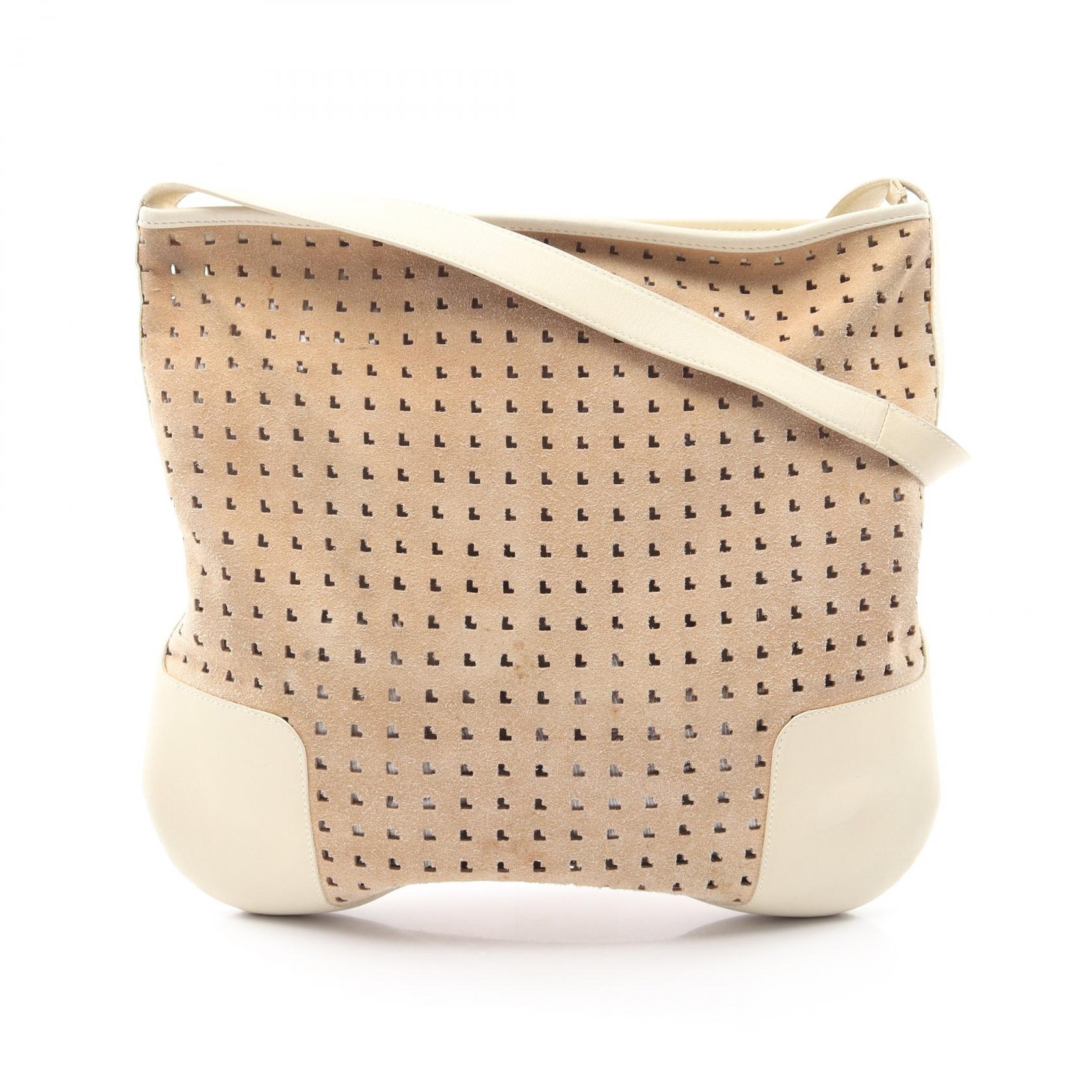 【10%OFFクーポン 7/26 9:59〆】 ロエベ LOEWE パンチング ショルダーバッグ バッグ スウェード レザー レディース ベージュ系 / アイボリー系 【中古】｜Brandoff銀座 28,600円