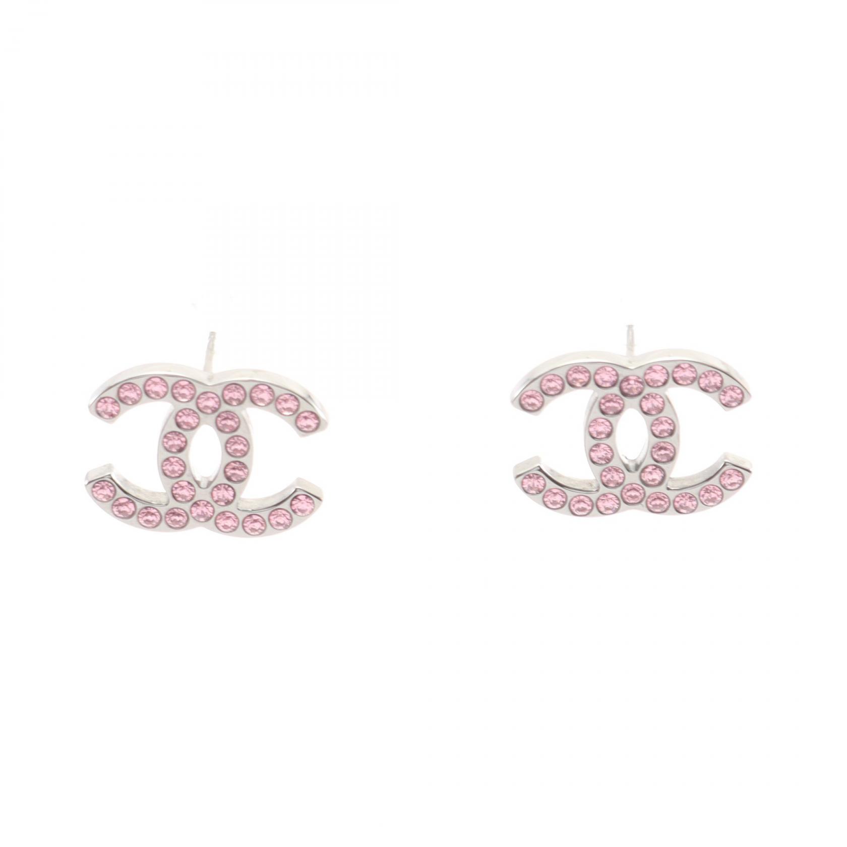 【10%OFFクーポン 7/26 9:59〆】 シャネル CHANEL ココマーク B17K ピアス ジュエリー ステンレススチール ラインストーン レディース シルバー系 / ピンク系 【中古】|Brandoff銀座