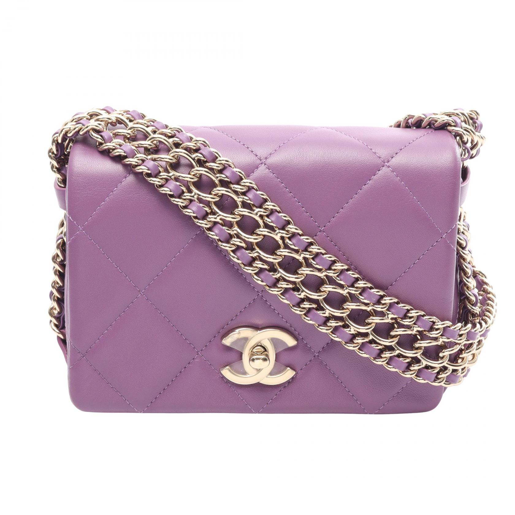 【10%OFFクーポン 7/26 9:59〆】 シャネル CHANEL マトラッセ スモールフラップ ショルダーバッグ バッグ ラムスキン（羊革） レディース パープル系 【中古】｜Brandoff銀座