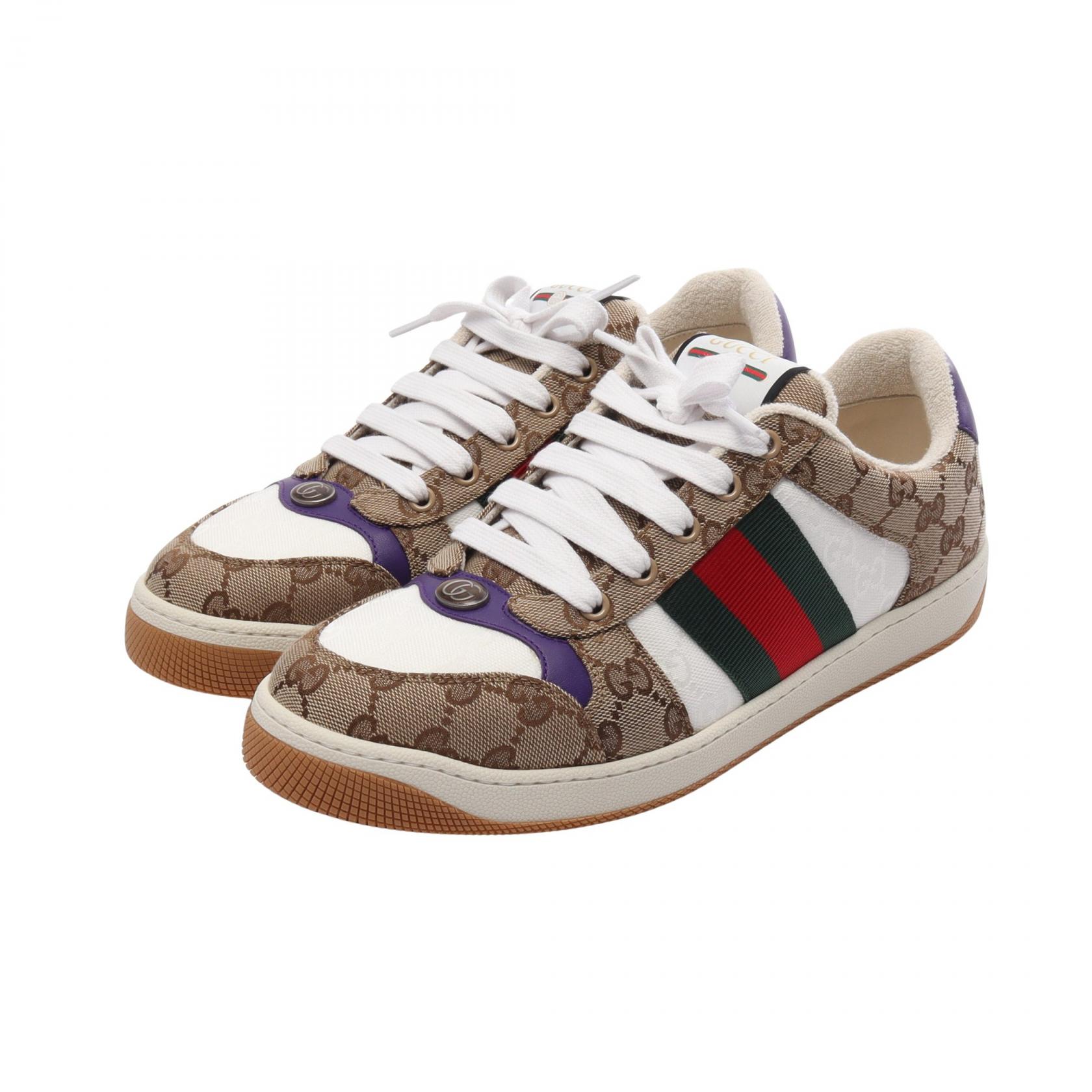 【10%OFFクーポン 7/26 9:59〆】 グッチ GUCCI スクリーナー GGキャンバス シェリーライン スニーカー 靴 キャンバス メンズ ベージュ系 / ブラウン系 / マルチカラー 【中古】|Brandoff銀座