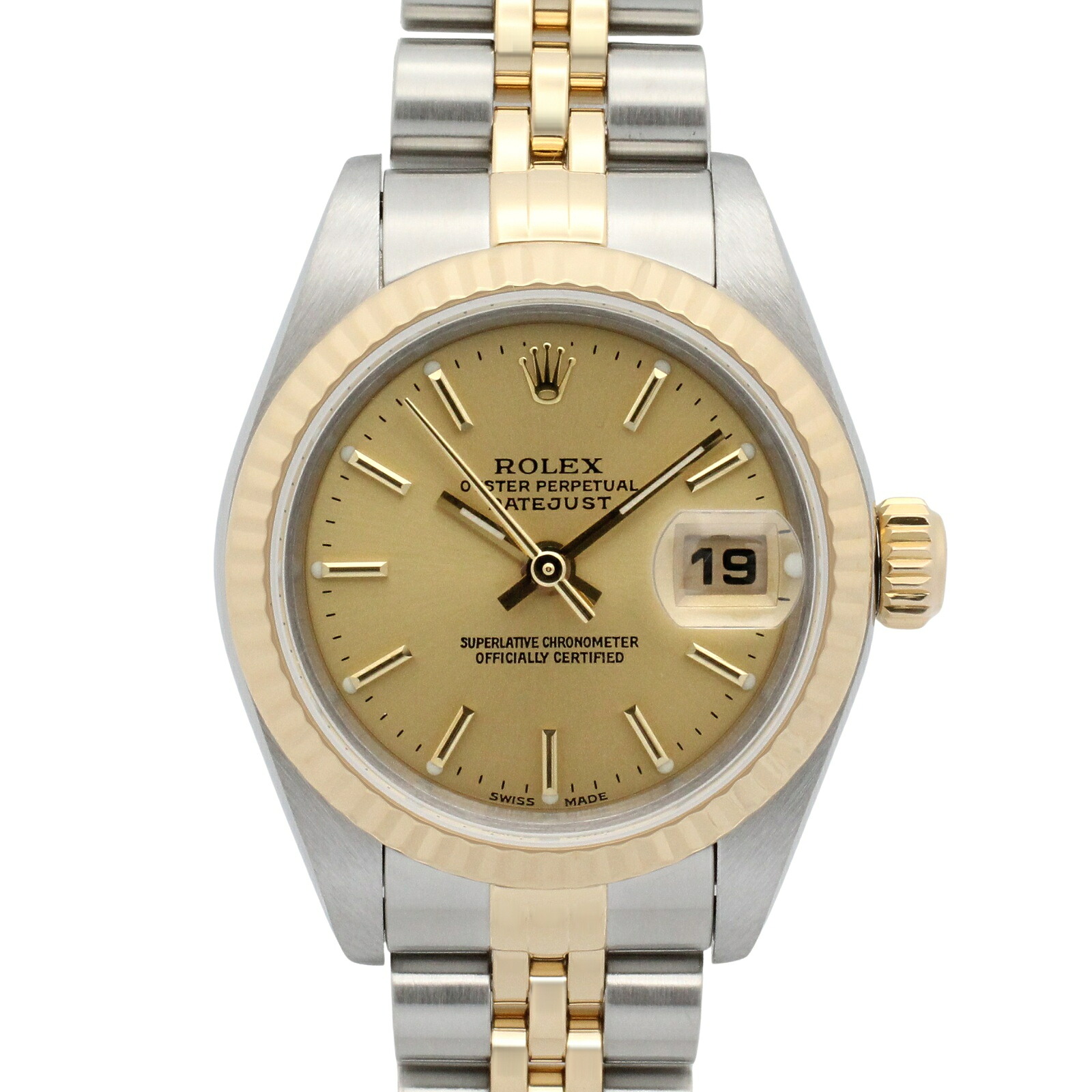 【10%OFFクーポン 7/26 9:59〆】 ロレックス ROLEX デイトジャスト Y番 腕時計 時計 K18（イエローゴールド） ステンレススチール レディース ゴールド系 シャンパン/バー 79173 【中古】｜Brandoff銀座