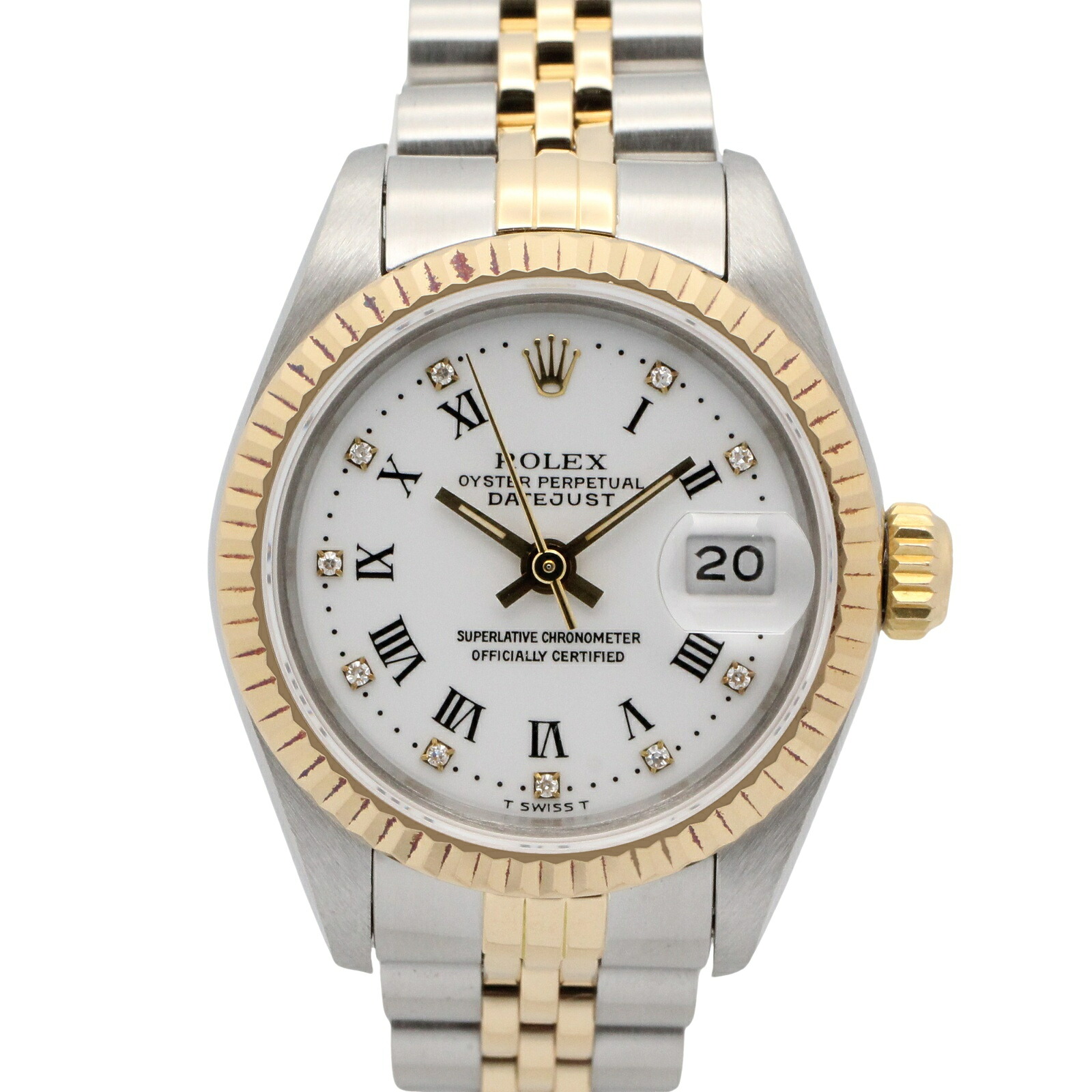 ロレックス ROLEX デイトジャスト 10Pダイヤ 96番 腕時計 時計 K18（イエローゴールド） ステンレススチール レディース ホワイト系 ローマ/旧ダイヤ 69173G 【中古】｜Brandoff銀座