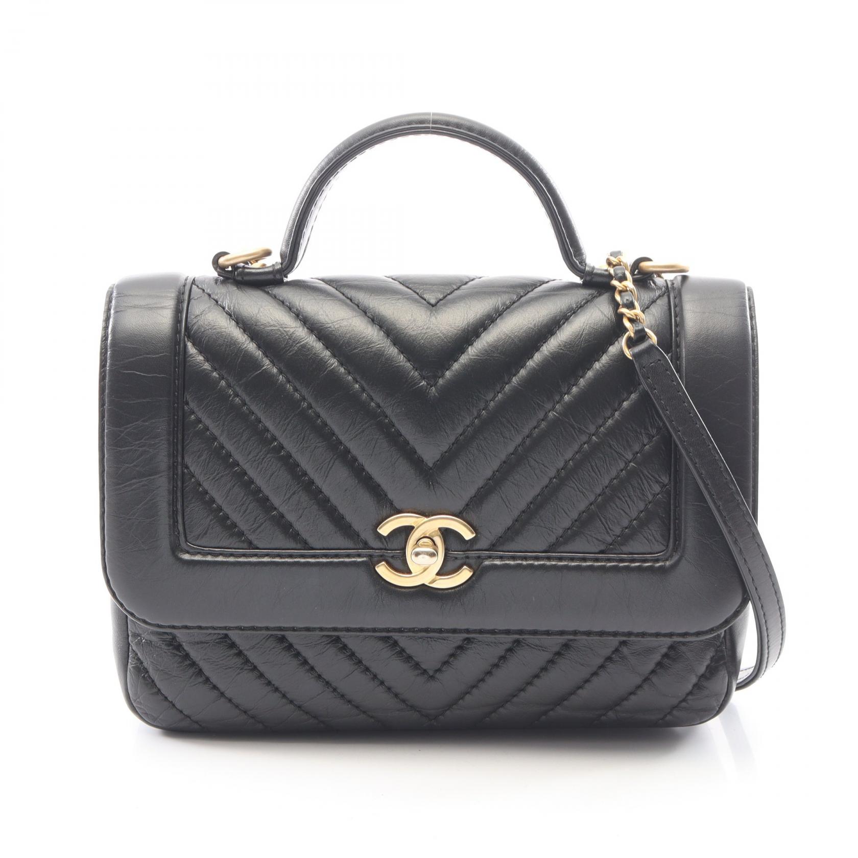 【10%OFFクーポン 7/26 9:59〆】 シャネル CHANEL マドモアゼル Vステッチ トップハンドル 2WAY ショルダーバッグ バッグ レザー レディース ブラック系 【中古】｜Brandoff銀座