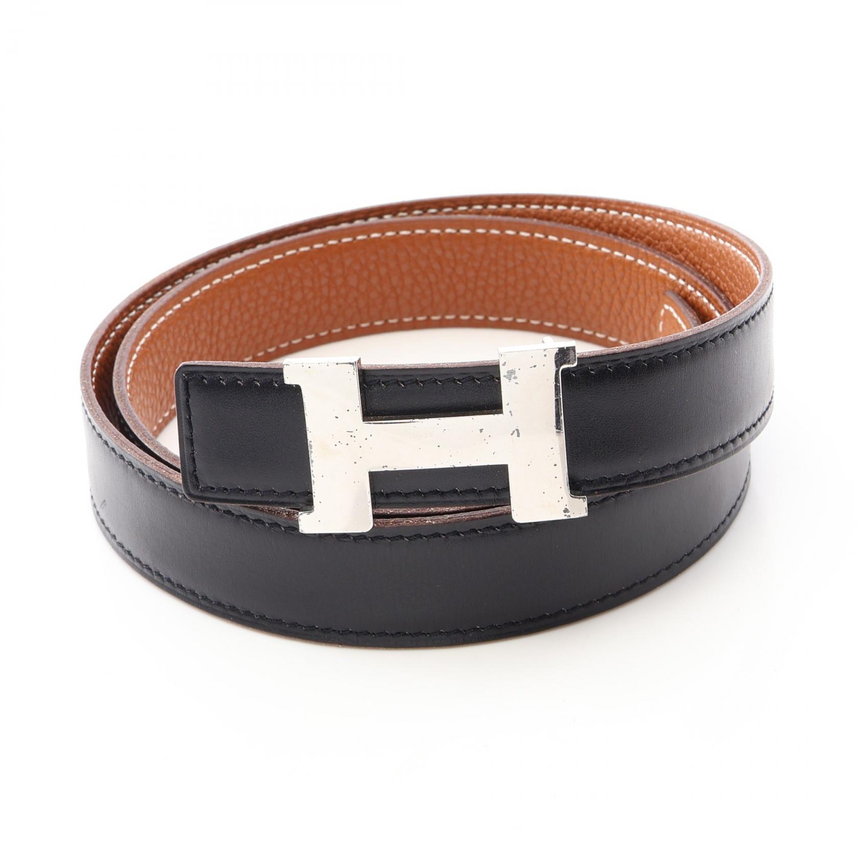 【10%OFFクーポン 7/26 9:59〆】 エルメス HERMES ミニコンスタンス Hベルト リバーシブル ベルト 衣料品 カーフ（牛革） トゴ ボックスカーフ レディース ブラック系 / ブラウン系 【中古】｜Brandoff銀座
