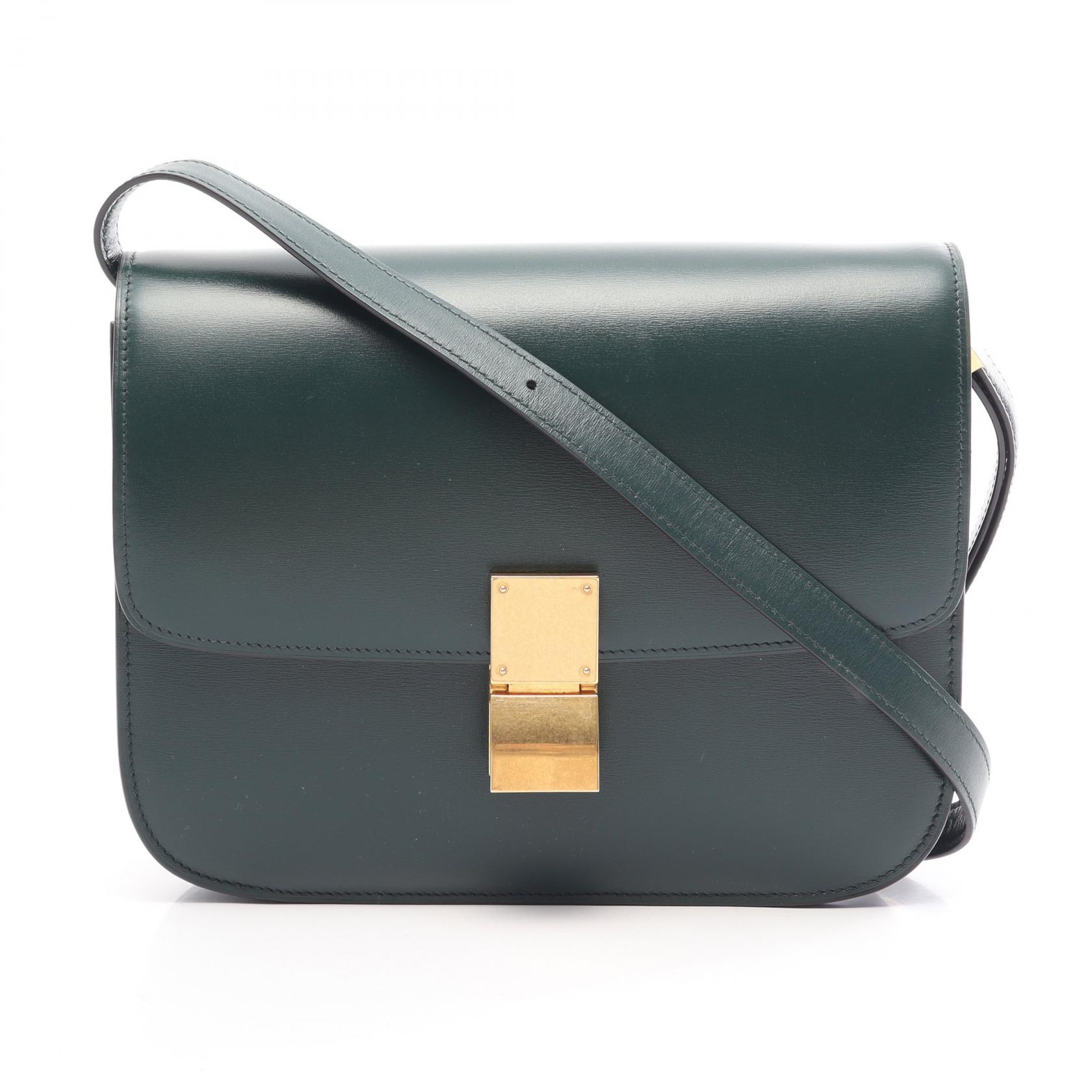 【10%OFFクーポン 7/26 9:59〆】 セリーヌ CELINE クラシック ミディアム ショルダーバッグ バッグ レザー レディース グリーン系 164173DLS 【中古】｜Brandoff銀座