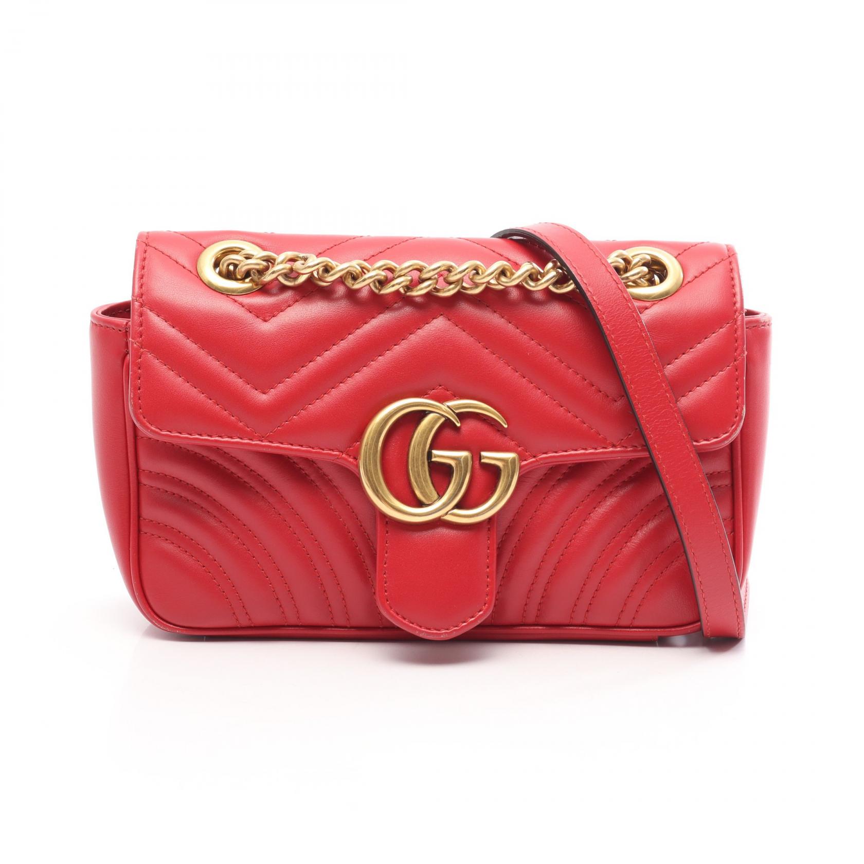 【10%OFFクーポン 7/26 9:59〆】 グッチ GUCCI GGマーモント ショルダーバッグ バッグ レザー レディース レッド系 446744 【中古】|Brandoff銀座