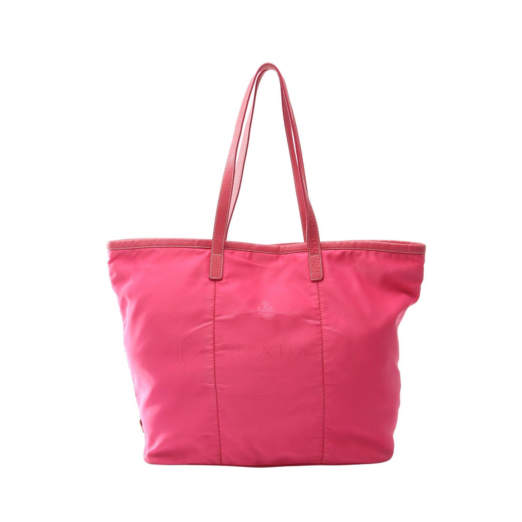 【10%OFFクーポン 7/26 9:59〆】 プラダ PRADA NYLON JACQUARD トートバッグ バッグ ナイロン レザー レディース ピンク系 BR4634 【中古】｜Brandoff銀座 28,600円