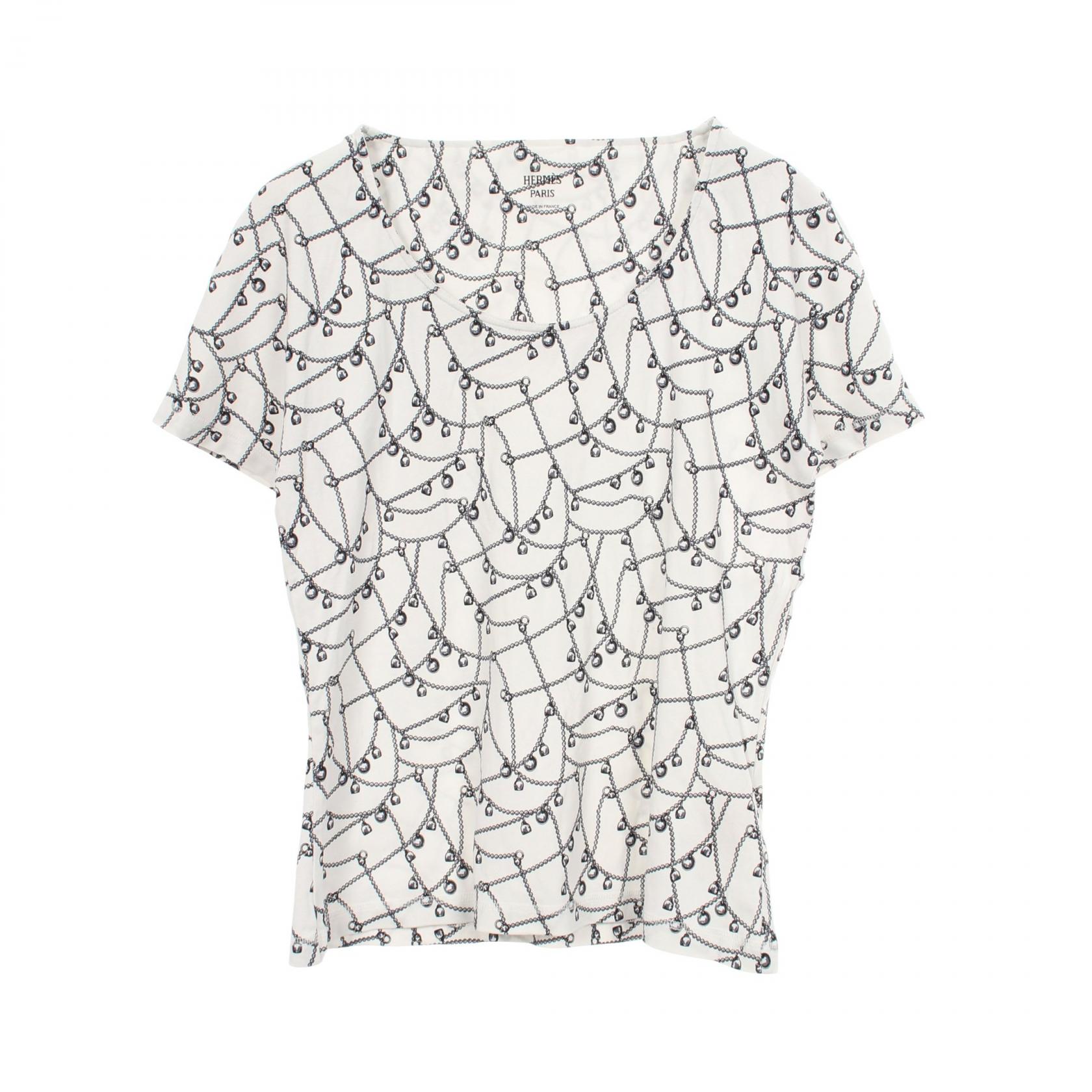 【10%OFFクーポン 7/26 9:59〆】 エルメス HERMES 総柄 半袖Tシャツ 衣料品 トップス コットン レディース ホワイト系 2H4602DM 【中古】|Brandoff銀座