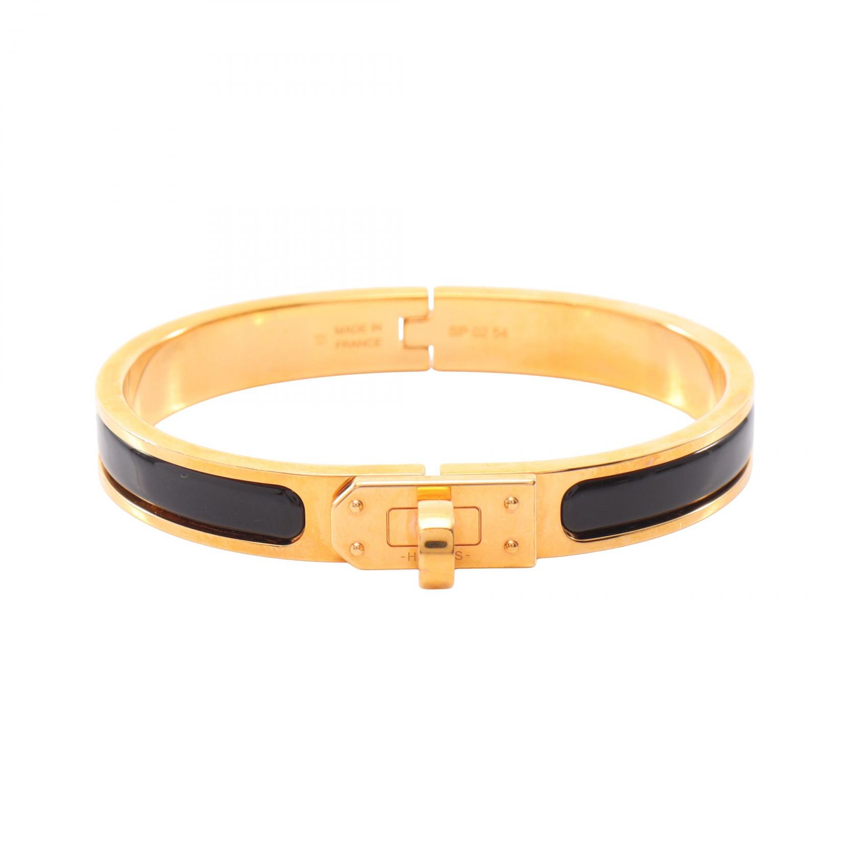 【10%OFFクーポン 7/26 9:59〆】 エルメス HERMES ミニ クリック ケリーPM バングル アクセサリー GP（ゴールドメッキ） エナメル レディース ゴールド系 / ブラック系 【中古】｜Brandoff銀座