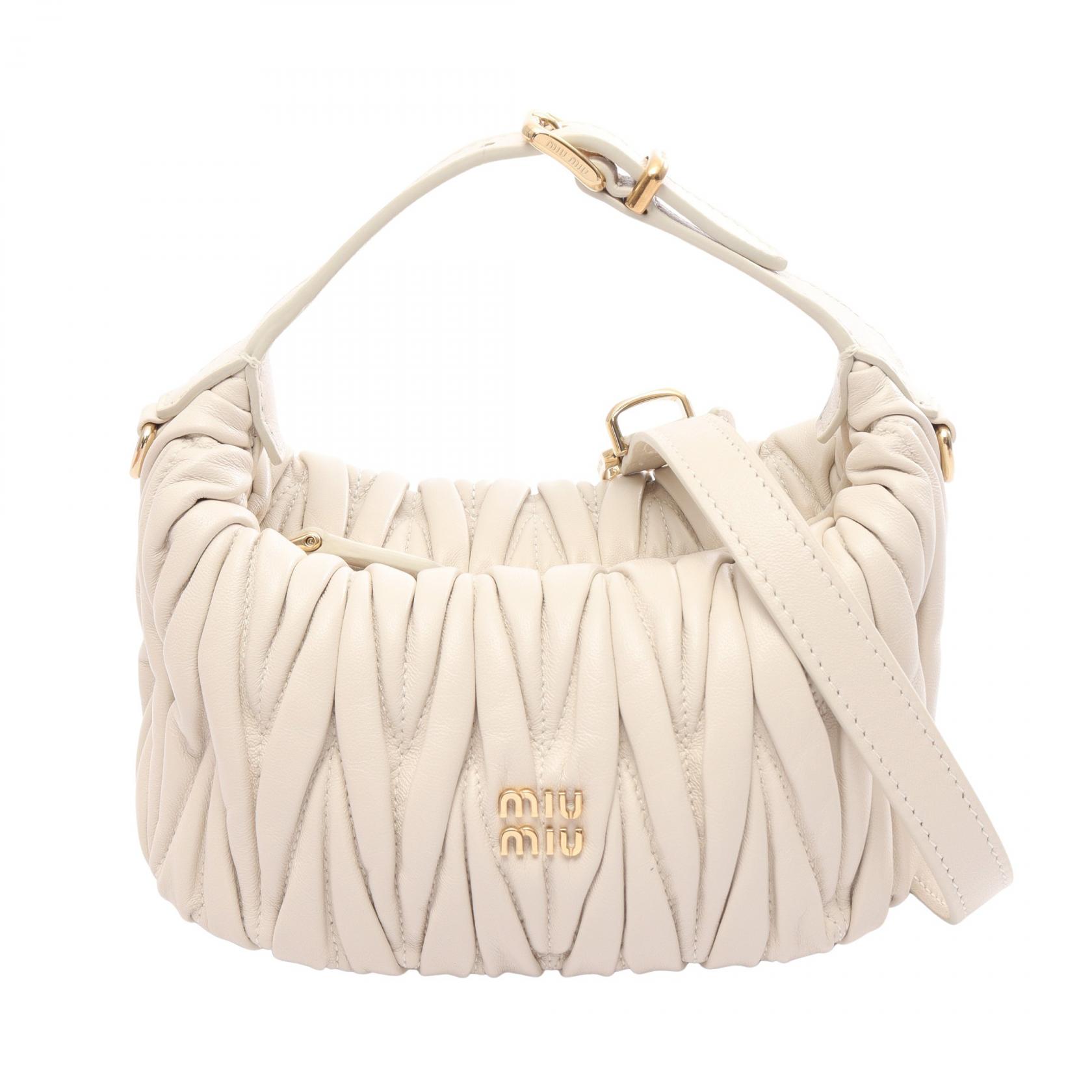 【10%OFFクーポン 7/26 9:59〆】 ミュウ ミュウ Miu Miu MATELASSE'MIU マテラッセ 2WAY ハンドバッグ バッグ レザー レディース ホワイト系 5NE026 【中古】｜Brandoff銀座