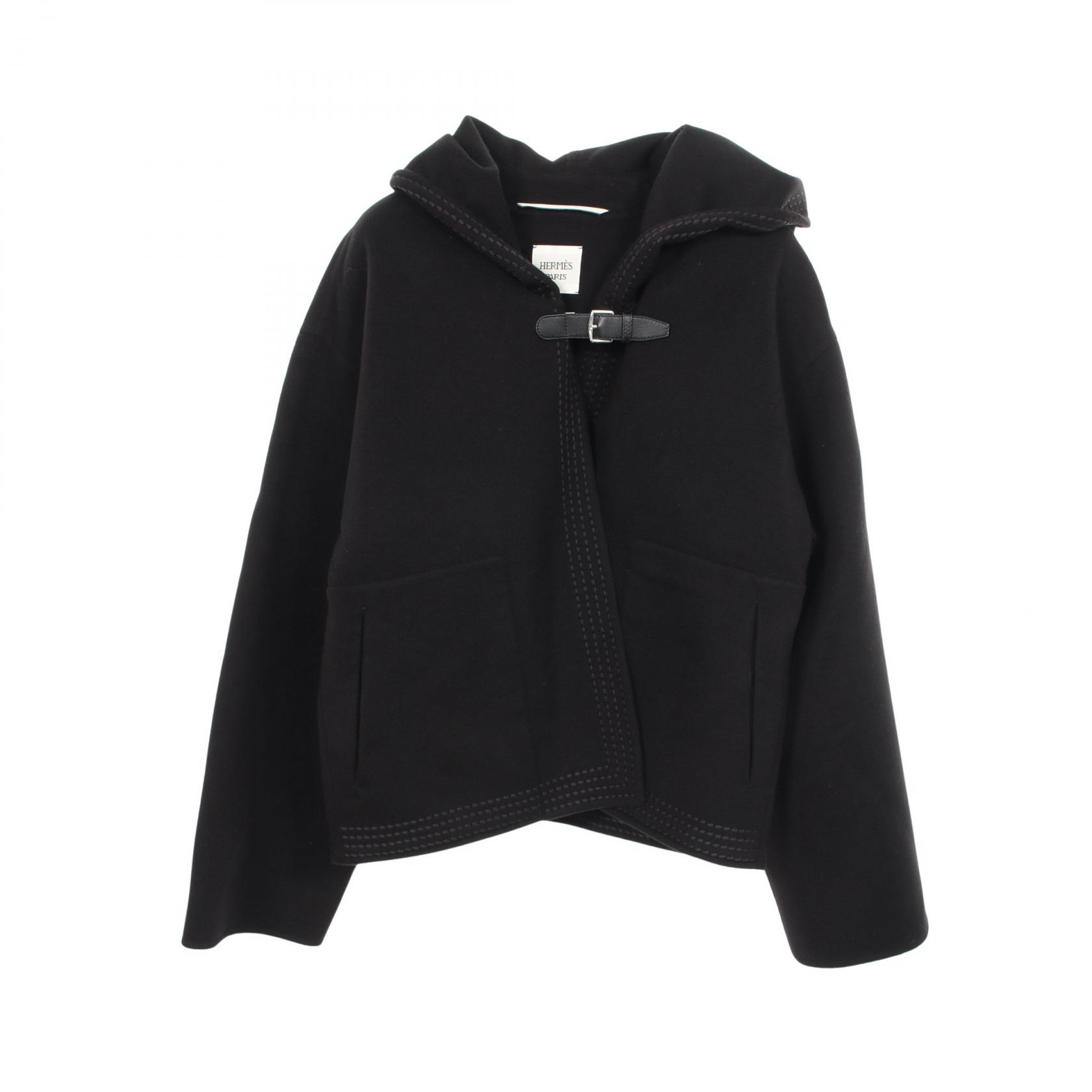 【10%OFFクーポン 7/26 9:59〆】 エルメス HERMES アルビオン Hパッサン フード付き 衣料品 アウター カシミヤ レディース ブラック系 6E0121DA 【中古】｜Brandoff銀座