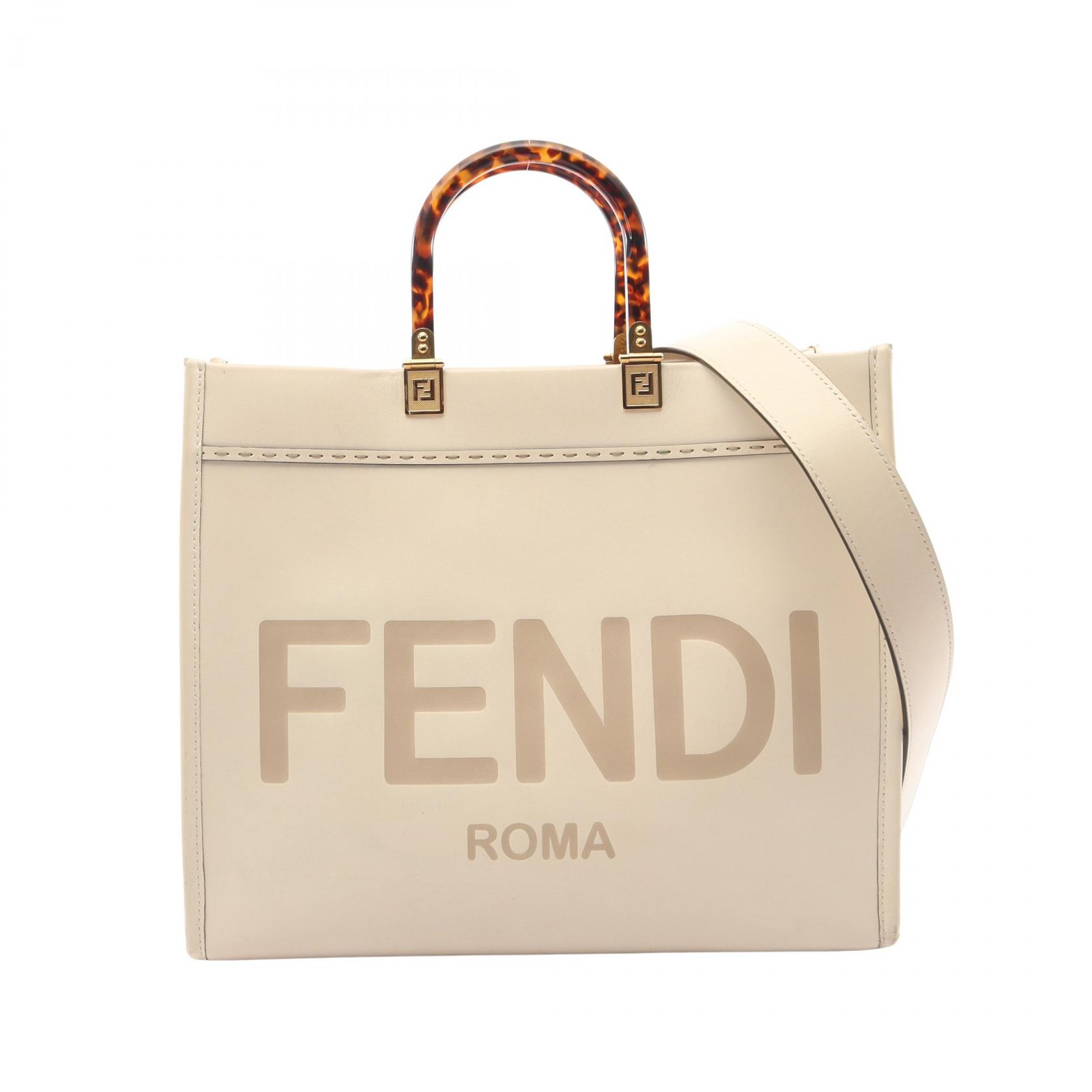 【10%OFFクーポン 7/26 9:59〆】 フェンディ FENDI SUNSHINE MEDIUM サンシャイン ミディアム 2WAY トートバッグ バッグ レザー レディース アイボリー系 / グレー系 8BH386 【中古】|Brandoff銀座