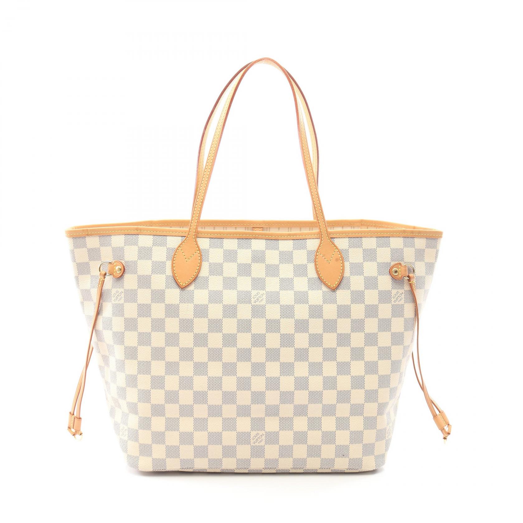 【10%OFFクーポン 7/26 9:59〆】 ルイ・ヴィトン LOUIS VUITTON ネヴァーフルMM ダミエアズール トートバッグ バッグ PVCコーティングキャンバス レザー レディース ホワイト系 N51107 【中古】｜Brandoff銀座