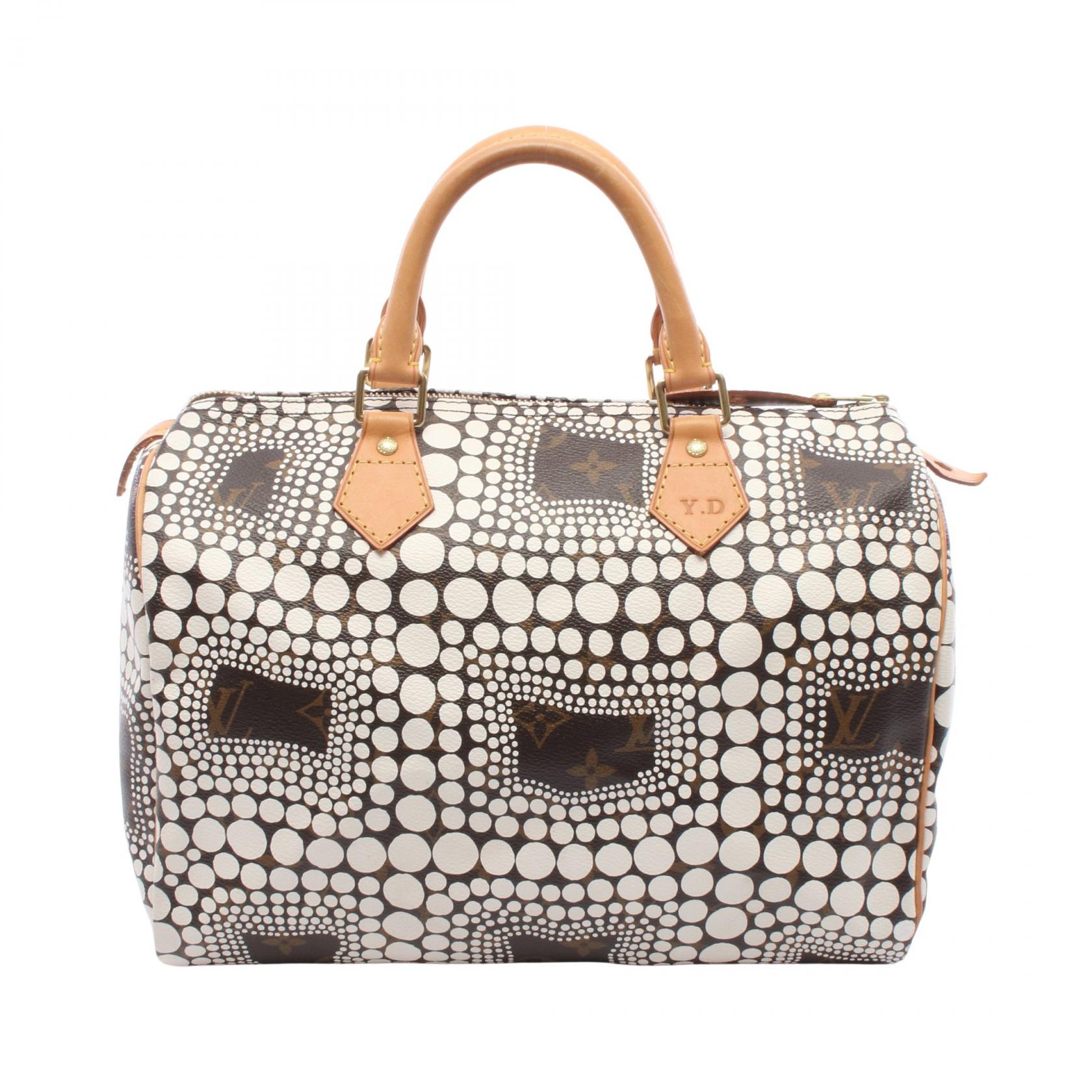 【10%OFFクーポン 7/26 9:59〆】 ルイ・ヴィトン LOUIS VUITTON LOUIS VUITTON &times; yayoi kusama スピーディ30 ハンドバッグ バッグ PVCコーティングキャンバス レザー モノグラムタウン レディース ホワイト系 / ブラウン系 M40690 【中古】｜Brandoff銀座