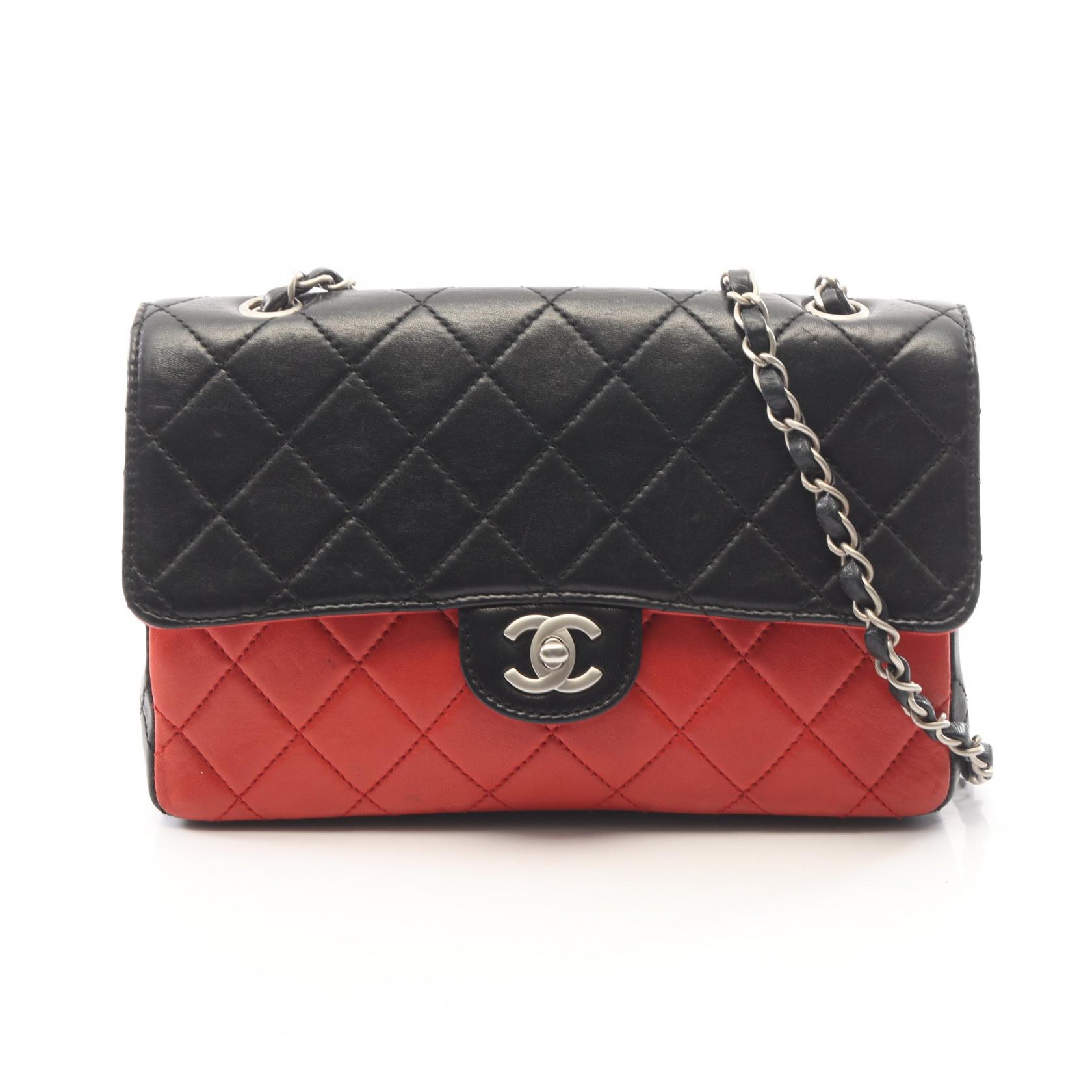 【10%OFFクーポン 7/26 9:59〆】 シャネル CHANEL マトラッセ シングルフラップ バイカラー ショルダーバッグ バッグ ラムスキン(羊革) レディース ブラック系 / レッド系 【中古】|Brandoff銀座