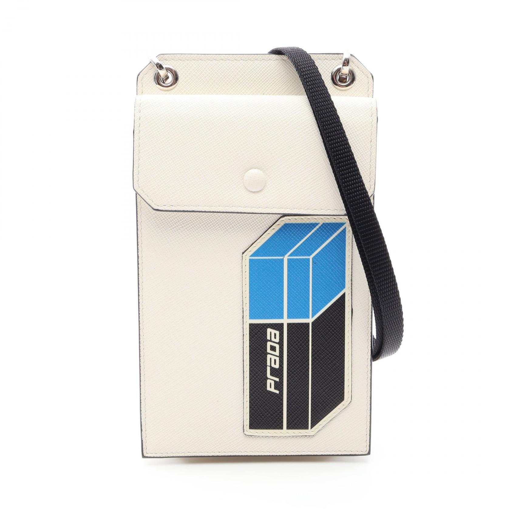 【10%OFFクーポン 7/26 9:59〆】 プラダ PRADA SAFFIANO PATCH スマートフォンケース ショルダーバッグ バッグ サフィアーノレザー レディース ホワイト系 / ブルー系 / ブラック系 2ZH068 【中古】|Brandoff銀座