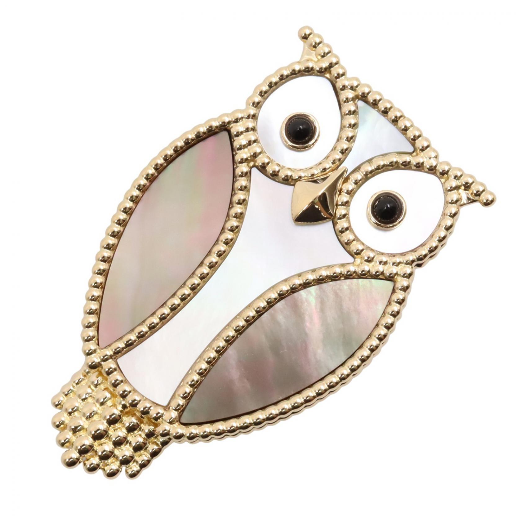 【10%OFFクーポン 7/26 9:59〆】 ヴァンクリーフ＆アーペル Van Cleef & Arpels ラッキーアニマルズ アウル クリップ ブローチ アクセサリー K18（イエローゴールド） オニキス / マザーオブパール レディース ゴールド系 / ブラック系 / ホワイト系 VCARP2AV00 【中古】｜Brandoff銀座