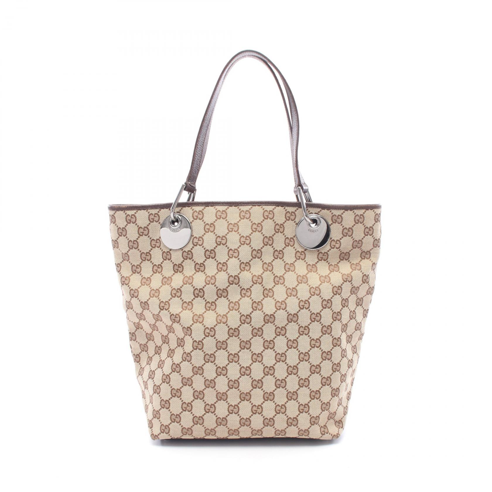 【10%OFFクーポン 7/26 9:59〆】 グッチ GUCCI GGキャンバス トートバッグ バッグ キャンバス レザー レディース ベージュ系 / ブラウン系 120836 【中古】｜Brandoff銀座