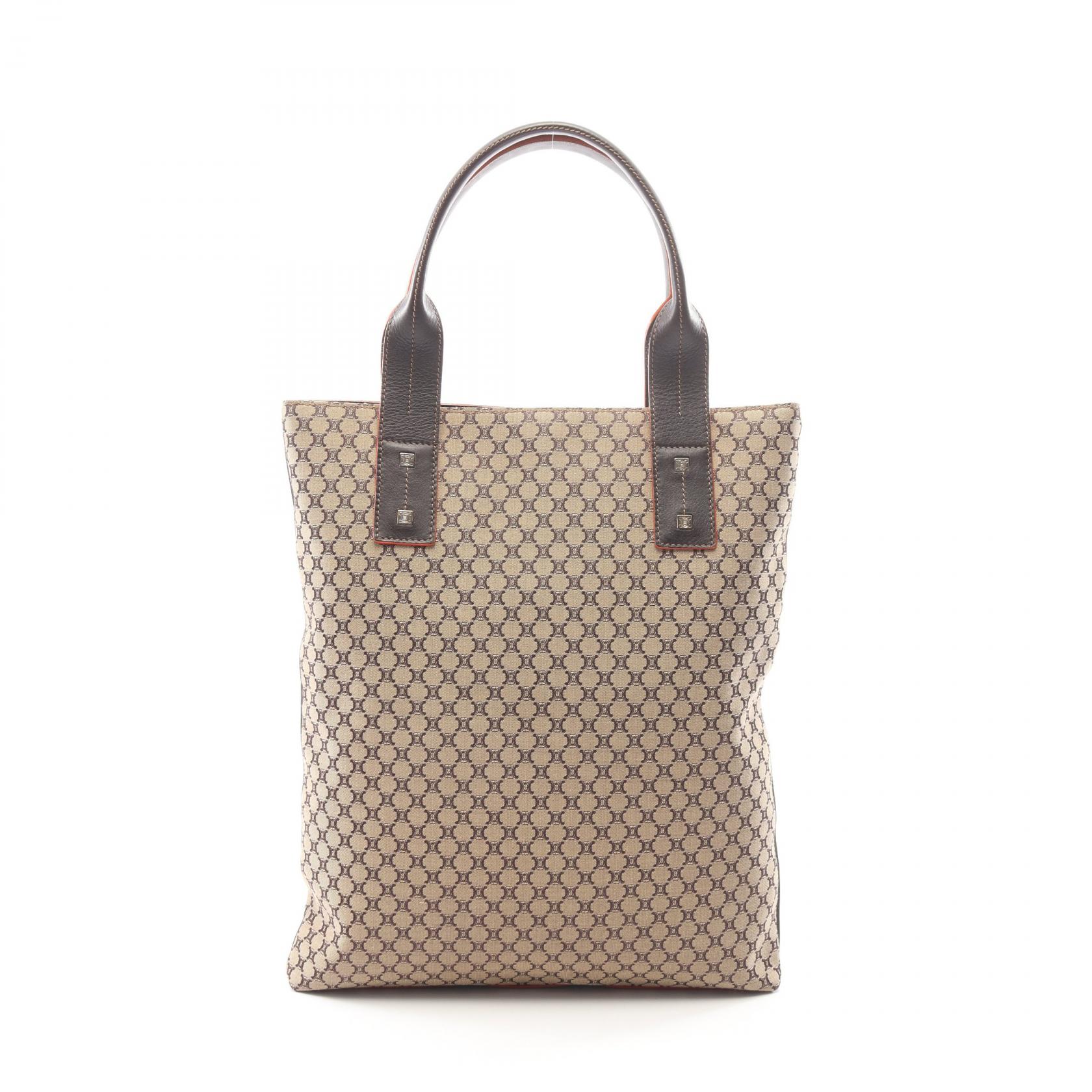 【10%OFFクーポン 7/26 9:59〆】 セリーヌ CELINE マカダム トートバッグ バッグ キャンバス レザー レディース ベージュ系 / ブラウン系 【中古】|Brandoff銀座