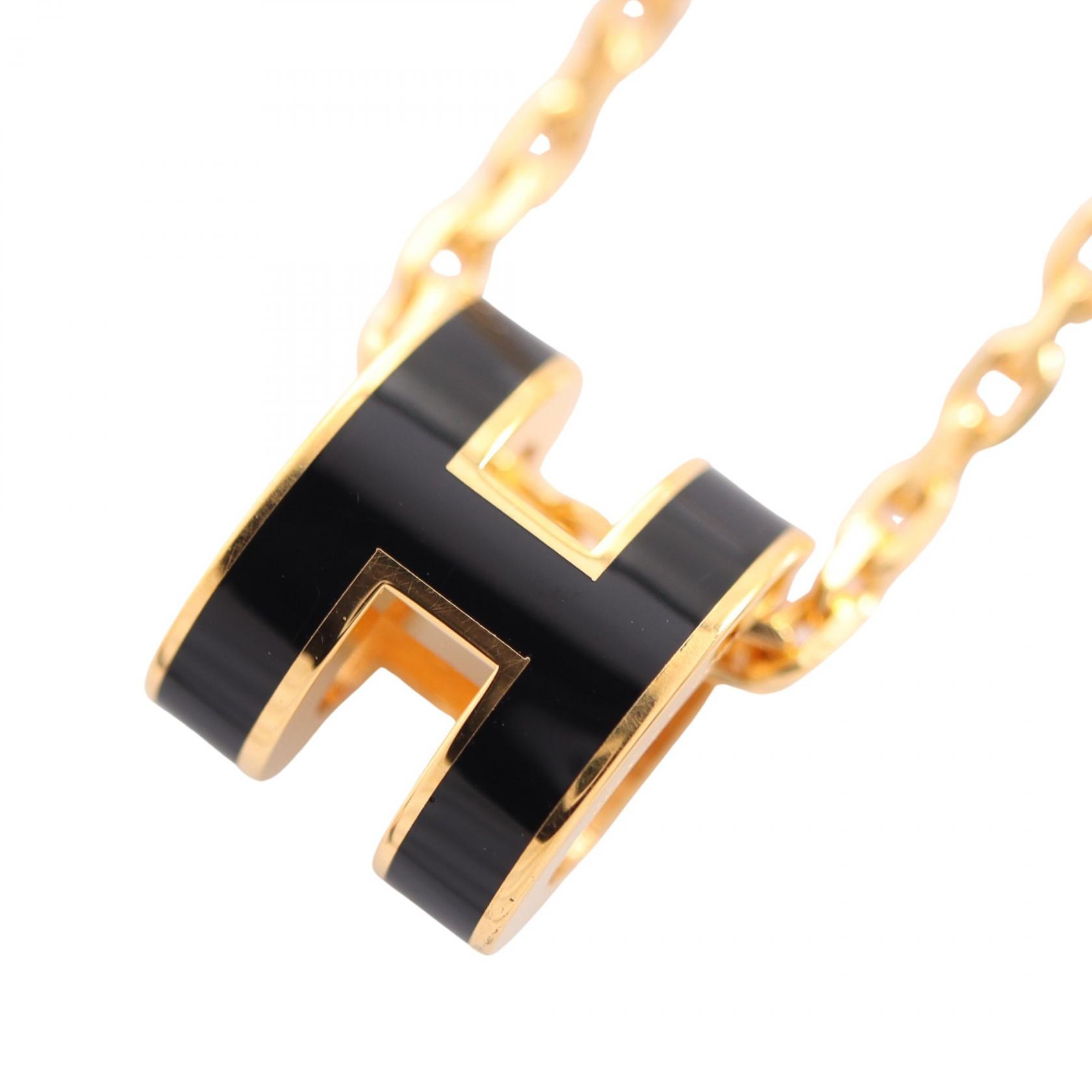 【10%OFFクーポン 7/26 9:59〆】 エルメス HERMES MINI POP H ミニポップアッシュ ネックレス ジュエリー GP（ゴールドメッキ） レディース ゴールド系 / ブラック系 【中古】｜Brandoff銀座