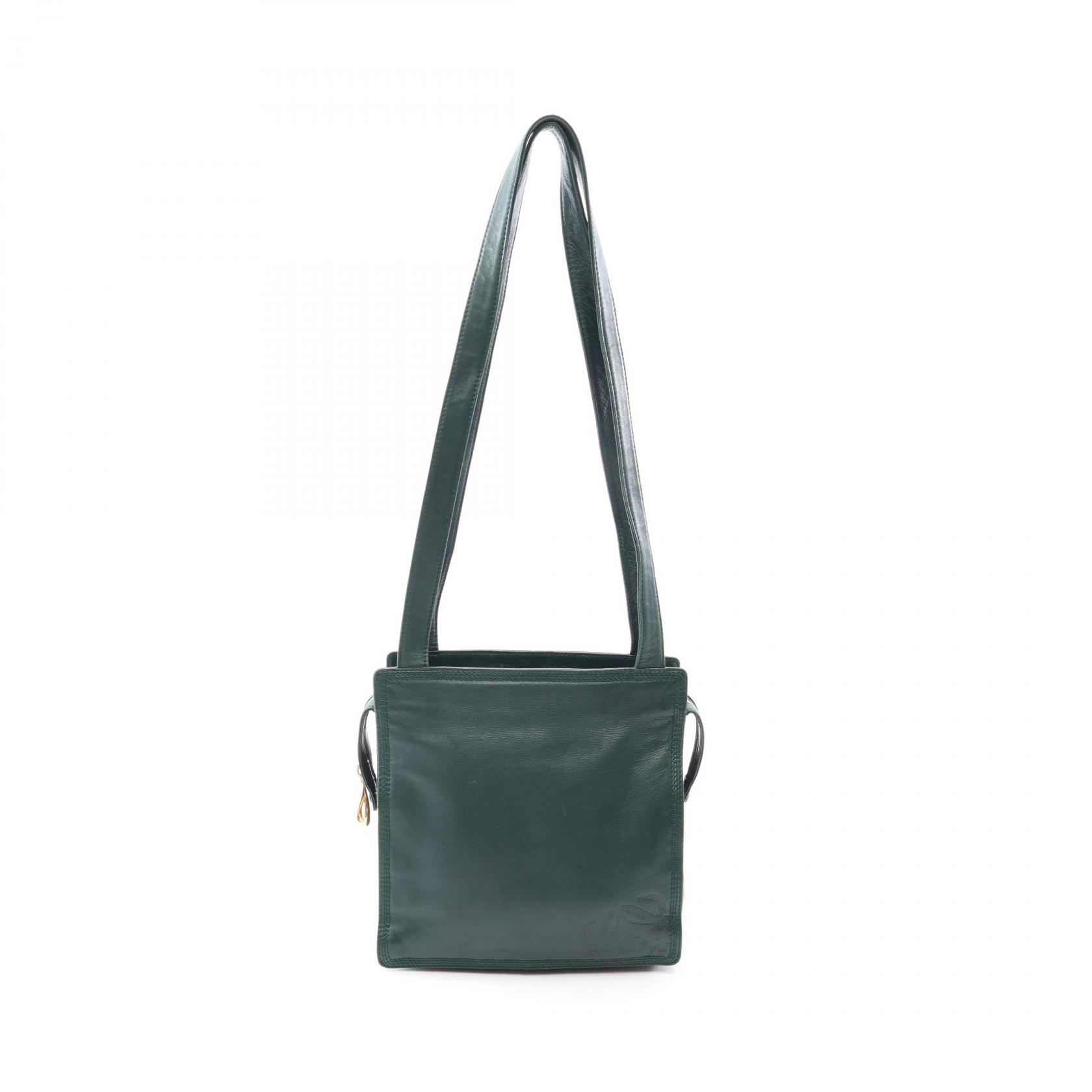 【10%OFFクーポン 7/26 9:59〆】 ロエベ LOEWE アナグラム トートバッグ バッグ レザー レディース グリーン系 【中古】|Brandoff銀座