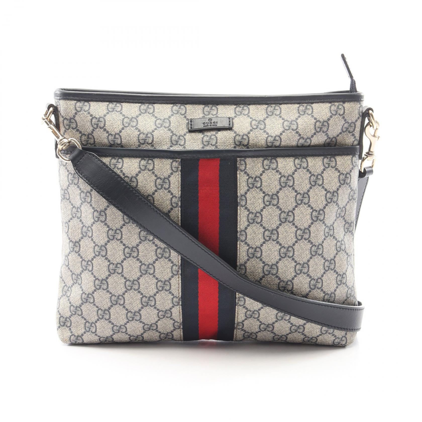 【10%OFFクーポン 7/26 9:59〆】 グッチ GUCCI GGスプリーム シェリーライン ショルダーバッグ バッグ PVCコーティングキャンバス レザー レディース ベージュ系 / ネイビー系 388926 【中古】｜Brandoff銀座