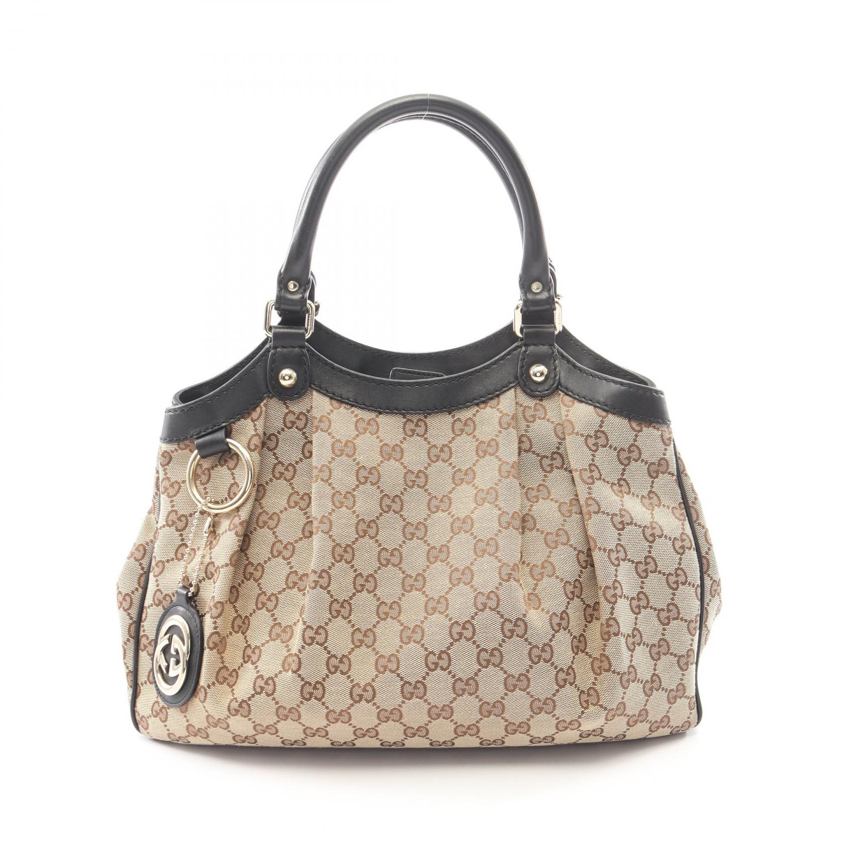 【10%OFFクーポン 7/26 9:59〆】 グッチ GUCCI スーキー GGキャンバス ハンドバッグ バッグ キャンバス レザー レディース ベージュ系 / ブラック系 211944 【中古】｜Brandoff銀座