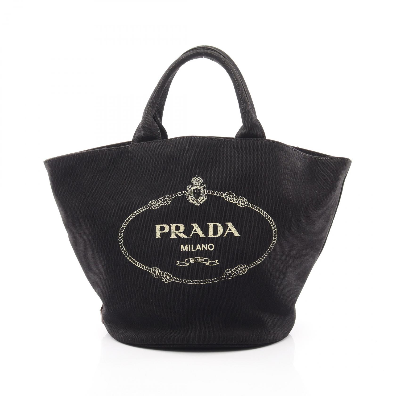 【10%OFFクーポン 7/26 9:59〆】 プラダ PRADA CANAPA カナパ トートバッグ バッグ キャンバス レディース ブラック系 【中古】|Brandoff銀座