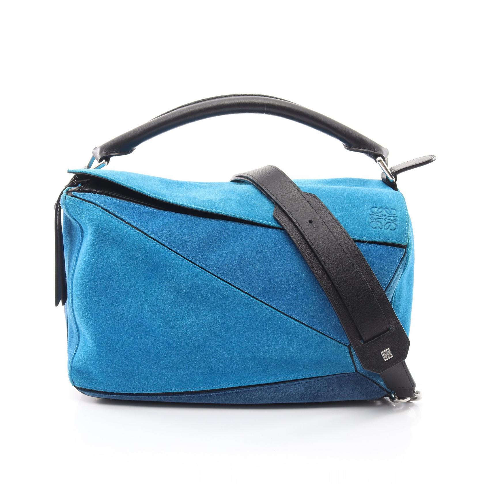 ロエベ LOEWE パズルバッグ ミディアム 2WAY ハンドバッグ バッグ レザー スウェード レディース ブルー系 / ブラック系 【中古】｜Brandoff銀座