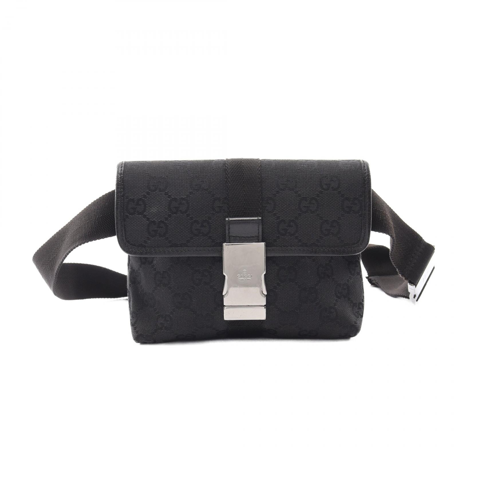 【10%OFFクーポン 7/26 9:59〆】 グッチ GUCCI GGキャンバス ウエストバッグ ボディバッグ バッグ キャンバス レザー レディース ブラック系 131236 【中古】｜Brandoff銀座