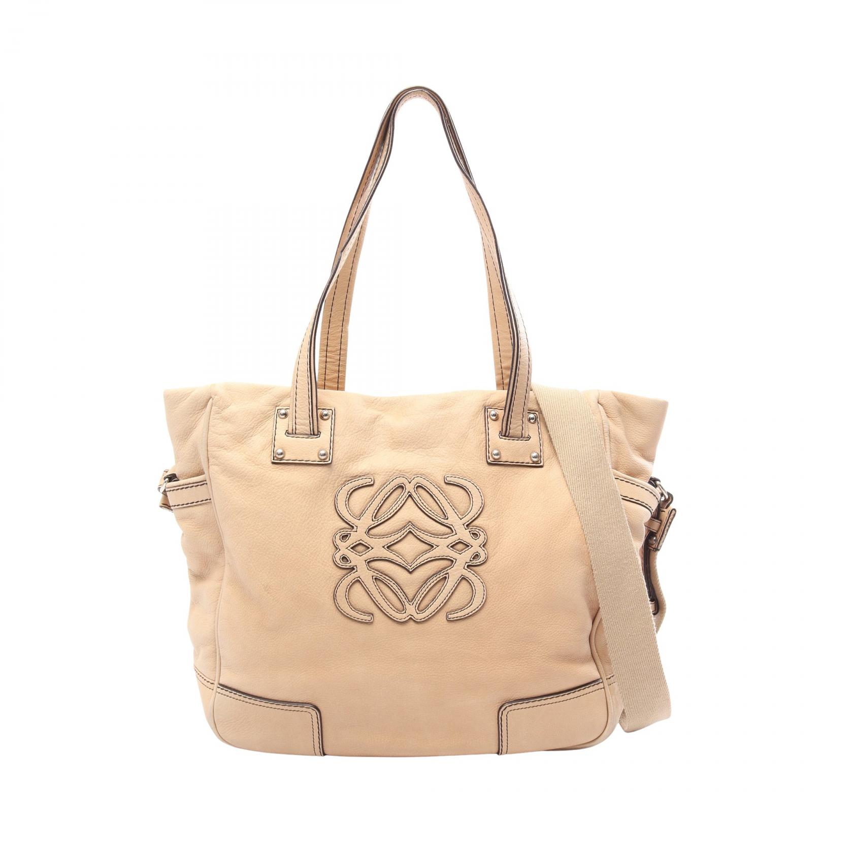 【10%OFFクーポン 7/26 9:59〆】 ロエベ LOEWE アナグラム 2WAY トートバッグ バッグ レザー レディース ベージュ系 【中古】|Brandoff銀座