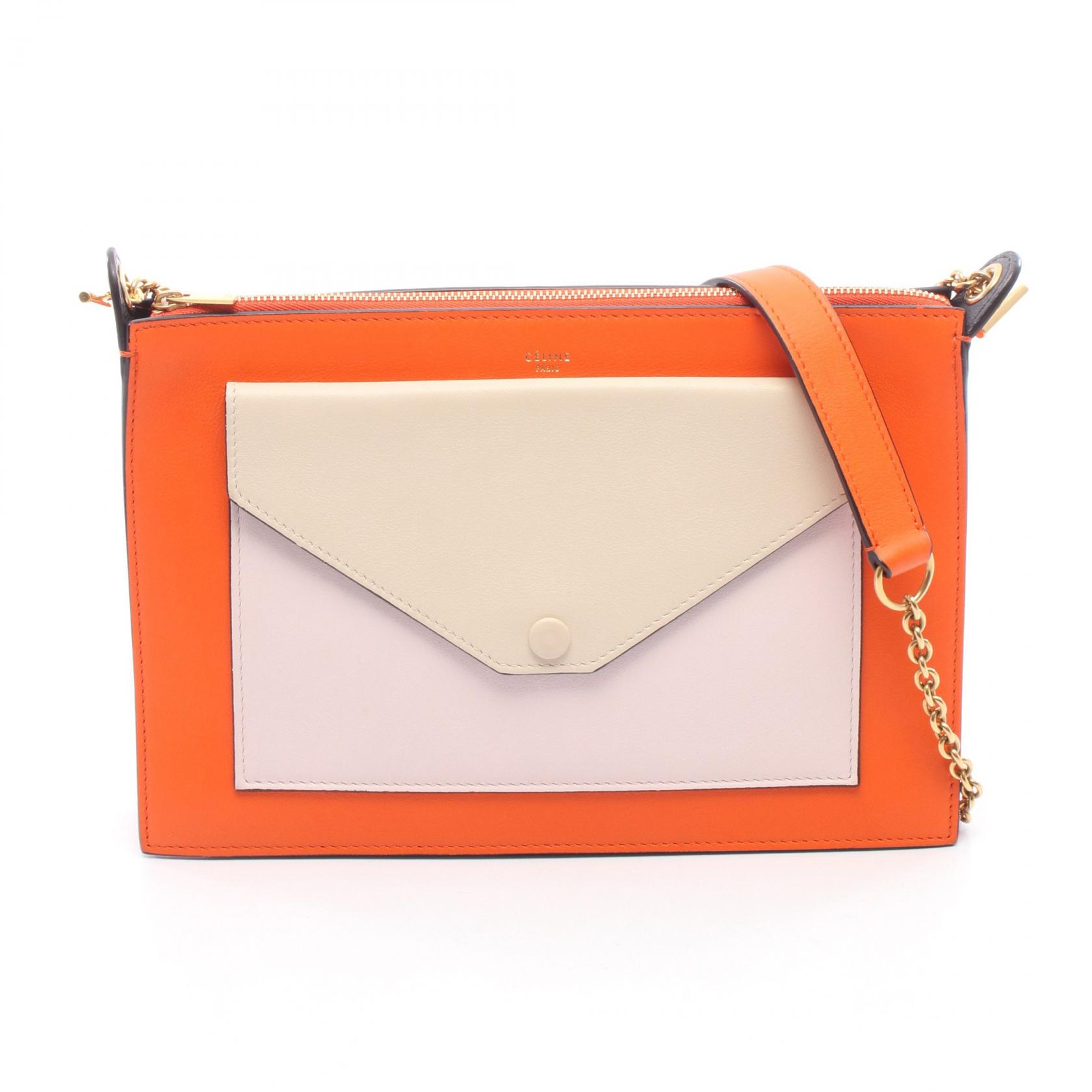 【10%OFFクーポン 7/26 9:59〆】 セリーヌ CELINE トリコロール ミディアム ショルダーバッグ バッグ レザー レディース オレンジ系 / ピンク系 / ベージュ系 【中古】｜Brandoff銀座