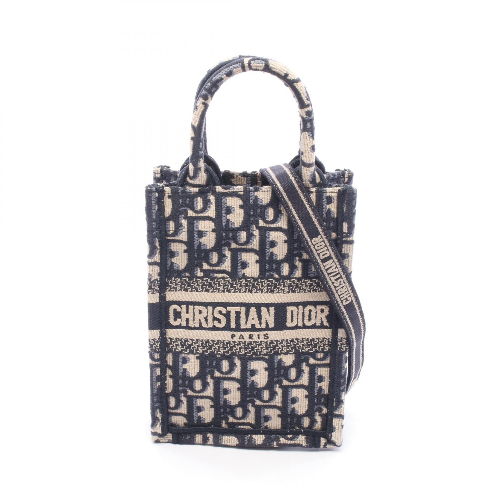 ディオール Dior BOOK TOTE ブックトート バーティカルバッグ ミニ フォンバッグ 2WAY ハンドバッグ バッグ キャンバス レディース ネイビー系 / ベージュ系 【中古】｜Brandoff銀座