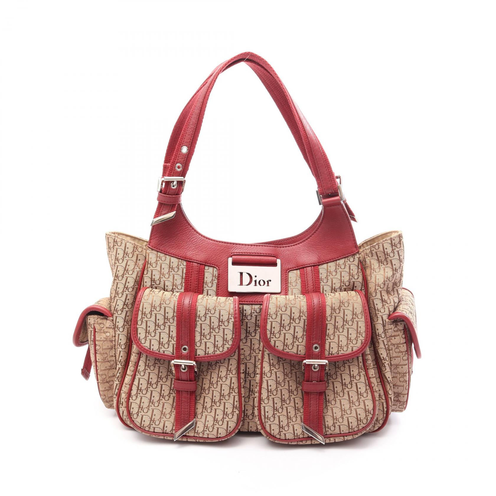 ディオール Dior ストリートシック トロッター ハンドバッグ バッグ キャンバス レザー レディース ベージュ系 / レッド系 【中古】｜Brandoff銀座